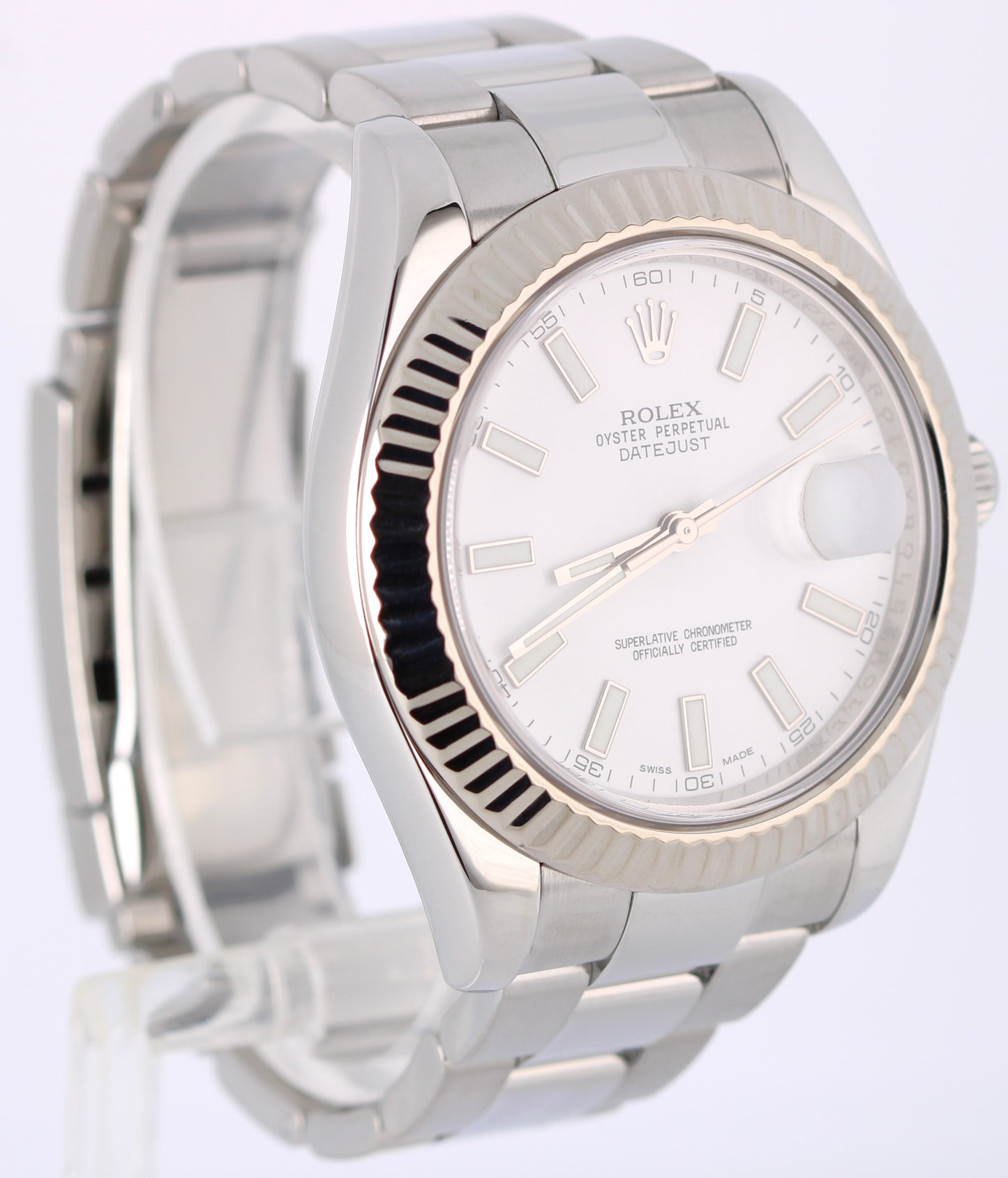 2012 PAPERS Rolex Datejust 41 Stainless Steel White 41mm 116334 Fluted Watch BOX