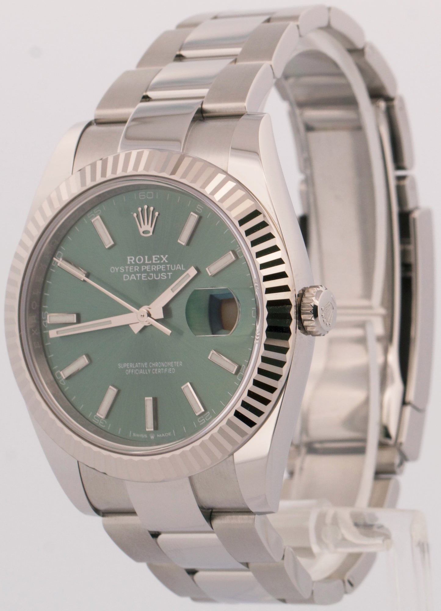 2024 PAPERS Rolex DateJust 41 MINT GREEN 18K Gold Steel 41mm OYSTER 126334 BOX