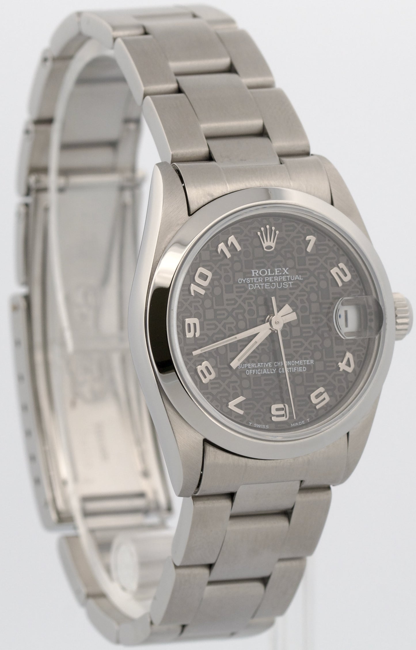 1996 Ladies Rolex DateJust BLACK ARABIC JUBILEE 31mm No-Holes Steel Watch 68240