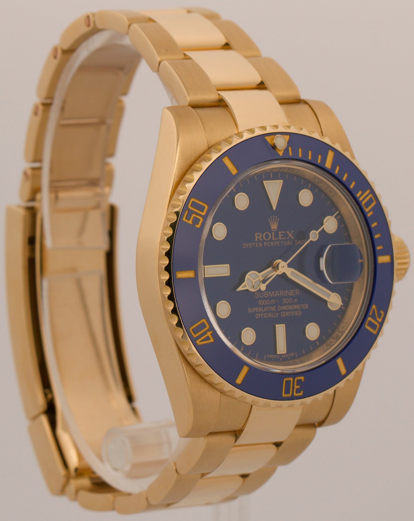 Rolex Submariner Date 40mm BLUE Ceramic 18K Yellow Gold Oyster Watch 116618 LB