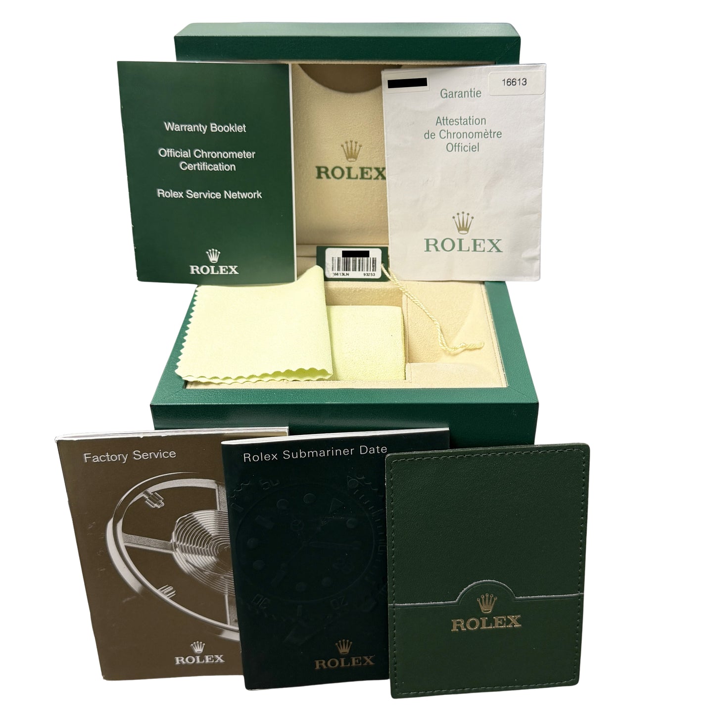 2007 PAPERS Rolex Submariner Date Two-Tone 18k Gold Black 40mm 16613 Watch BOX