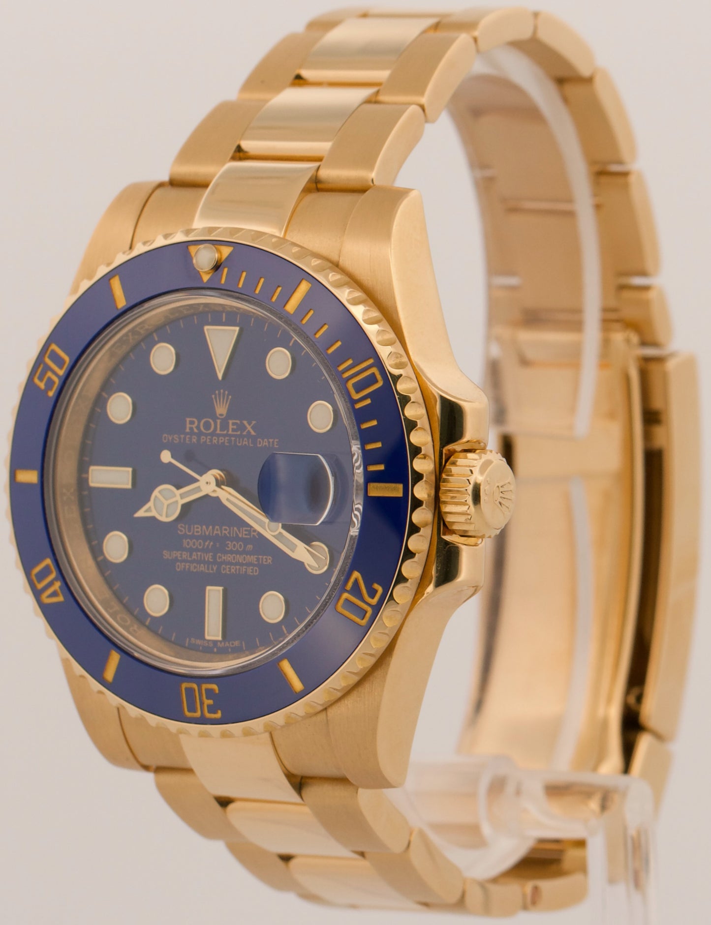 Rolex Submariner Date 40mm BLUE Ceramic 18K Yellow Gold Oyster Watch 116618 LB