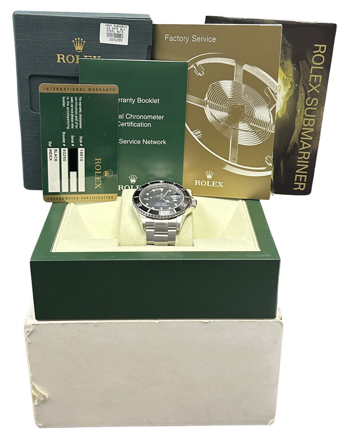 Rolex Submariner Date PAPERS Steel NO-HOLES REHAUT Black 40mm 16610 Watch BOX