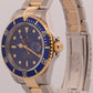 Rolex Submariner Date BLUE Two-Tone 18K GOLD BUCKLE Steel 40mm 16613 Watch