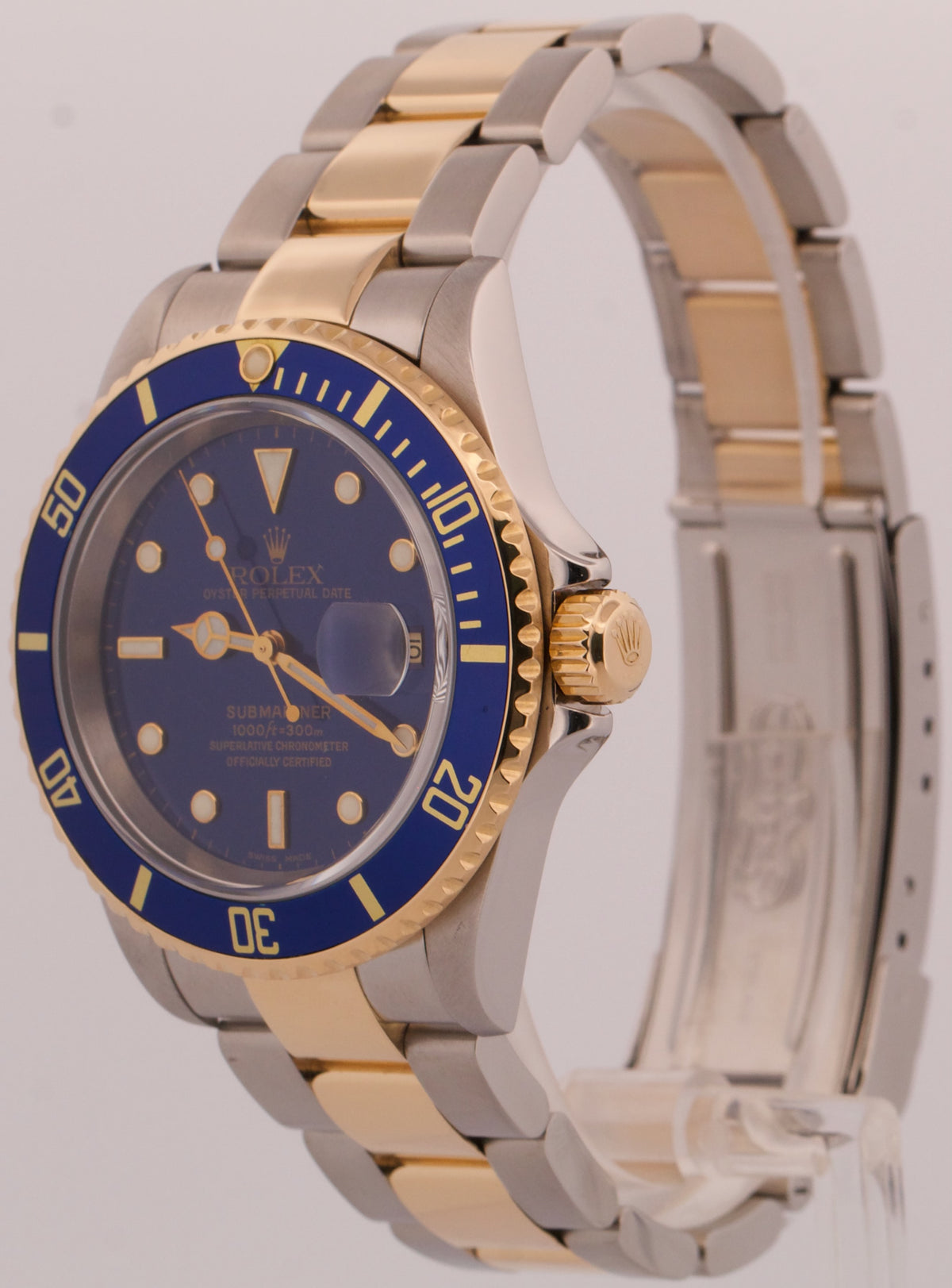 Rolex Submariner Date BLUE Two-Tone 18K GOLD BUCKLE Steel 40mm 16613 Watch