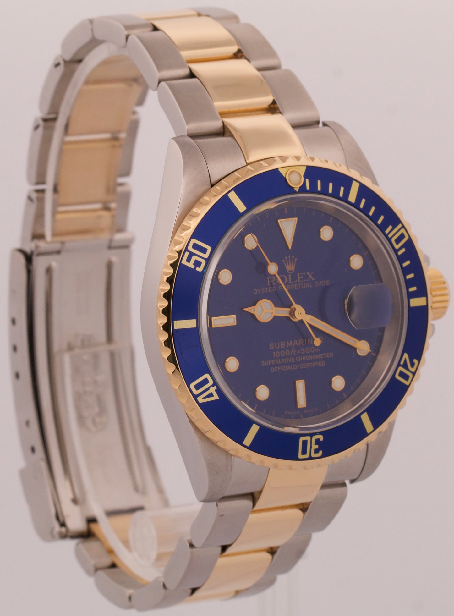 Rolex Submariner Date BLUE Two-Tone 18K GOLD BUCKLE Steel 40mm 16613 Watch