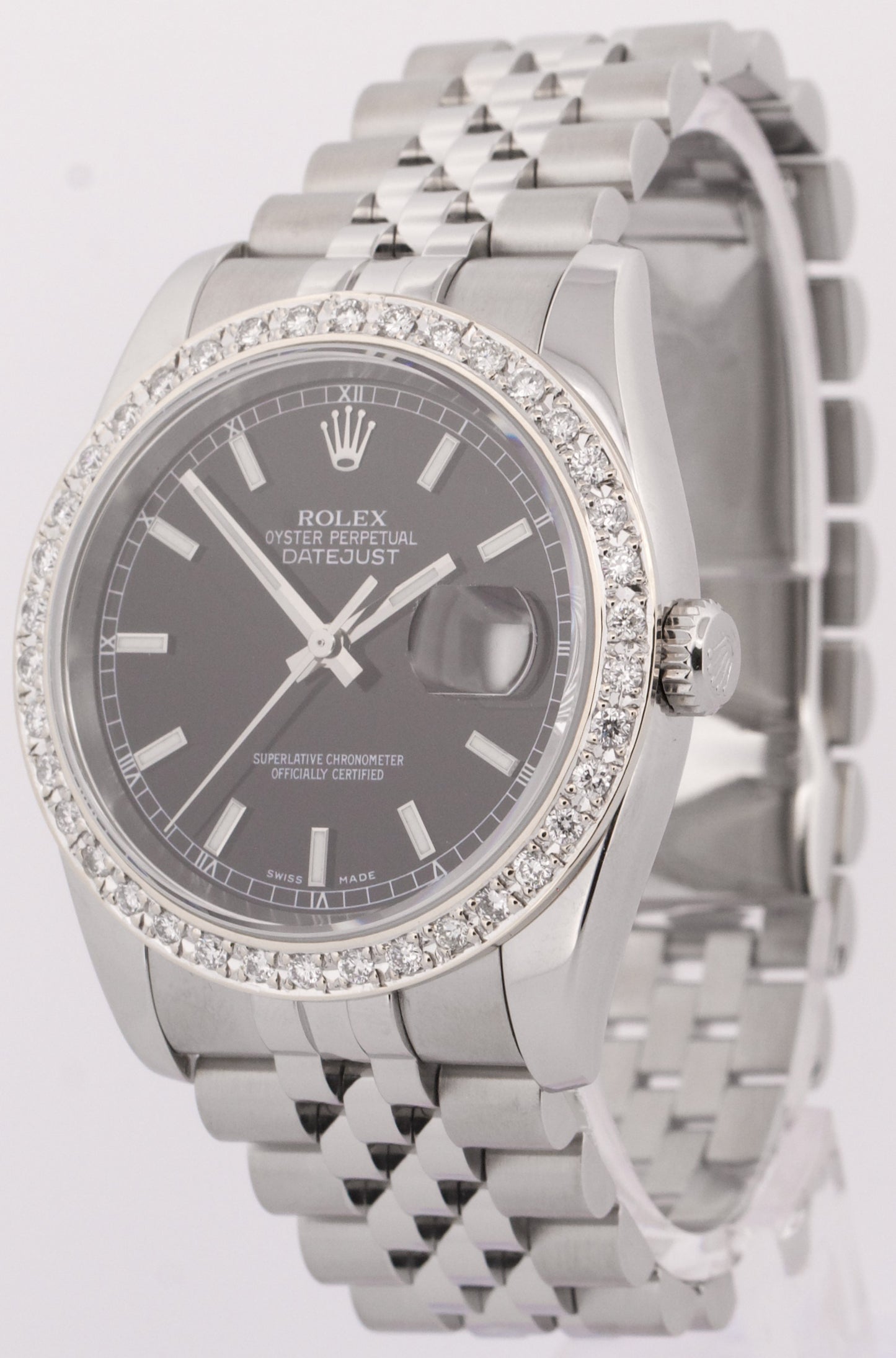 Rolex DateJust 36mm RED ROULETTE Black 18K DIAMOND Steel SUPER JUBILEE 116234