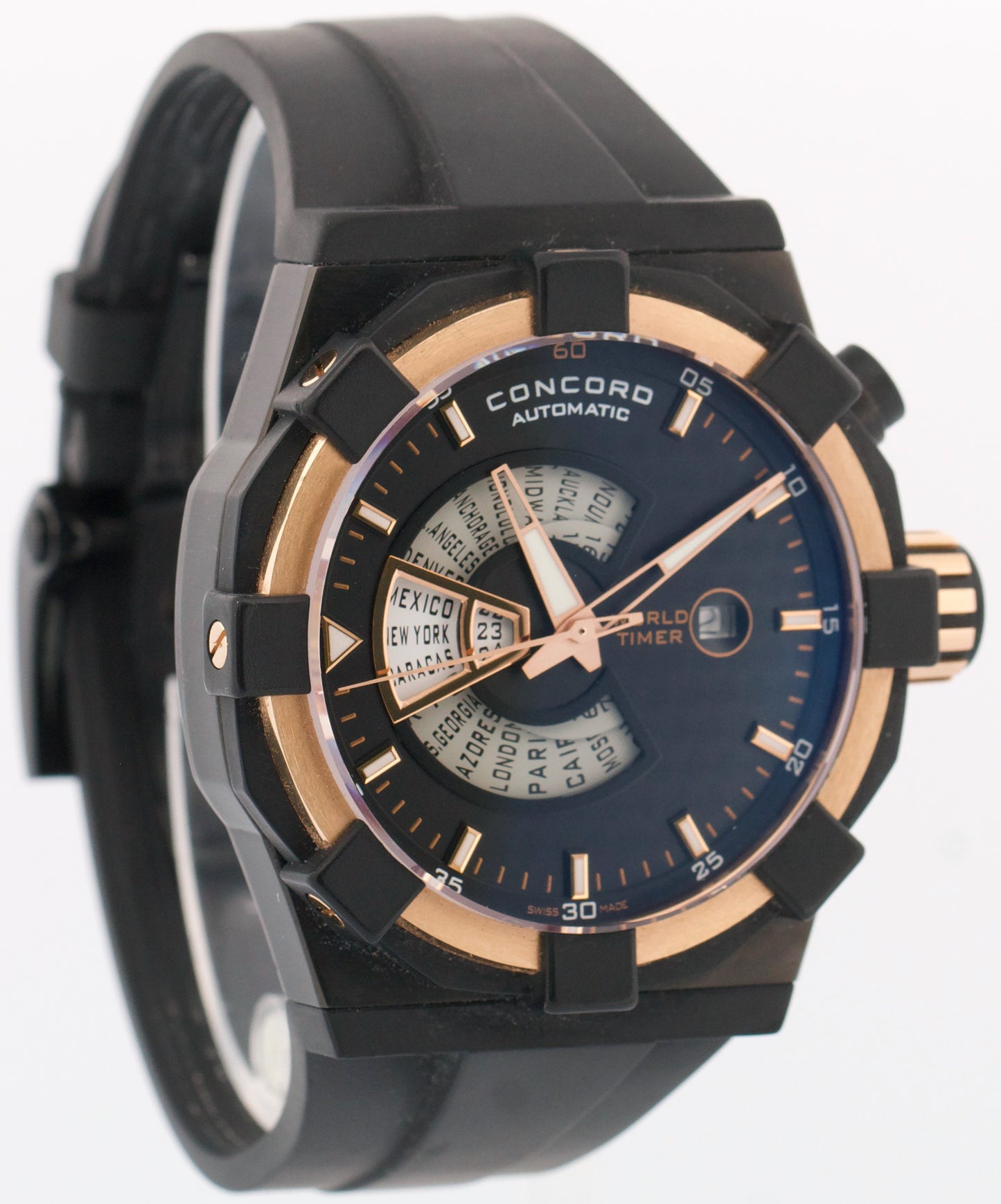PAPERS Concord C1 World Timer 47mm 18K Rose DLC Steel Rubber 01.6.78.1016 BOX