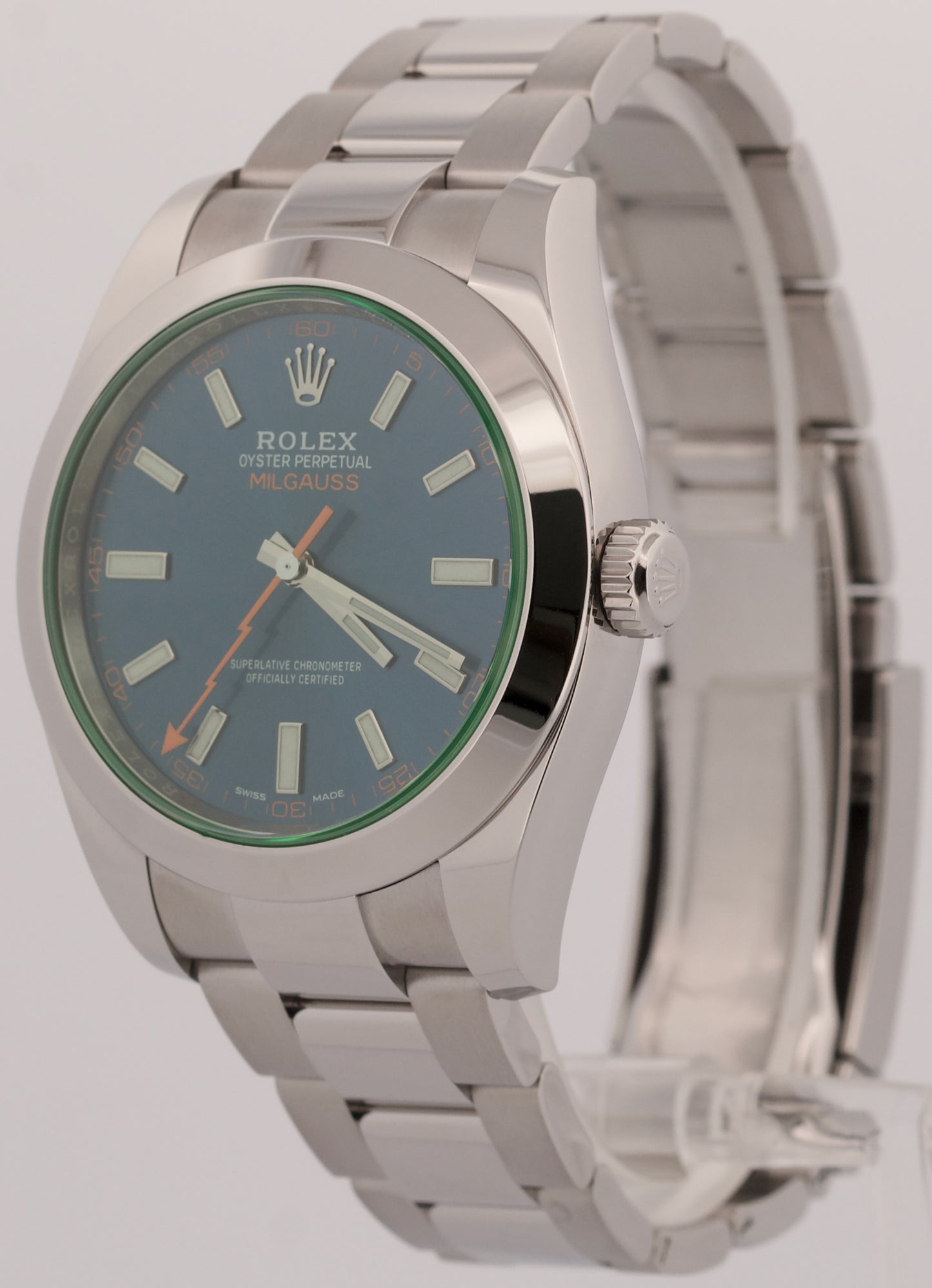 2022 Rolex Milgauss 116400 GV Blue Green Stainless Steel 40mm Watch Box Papers