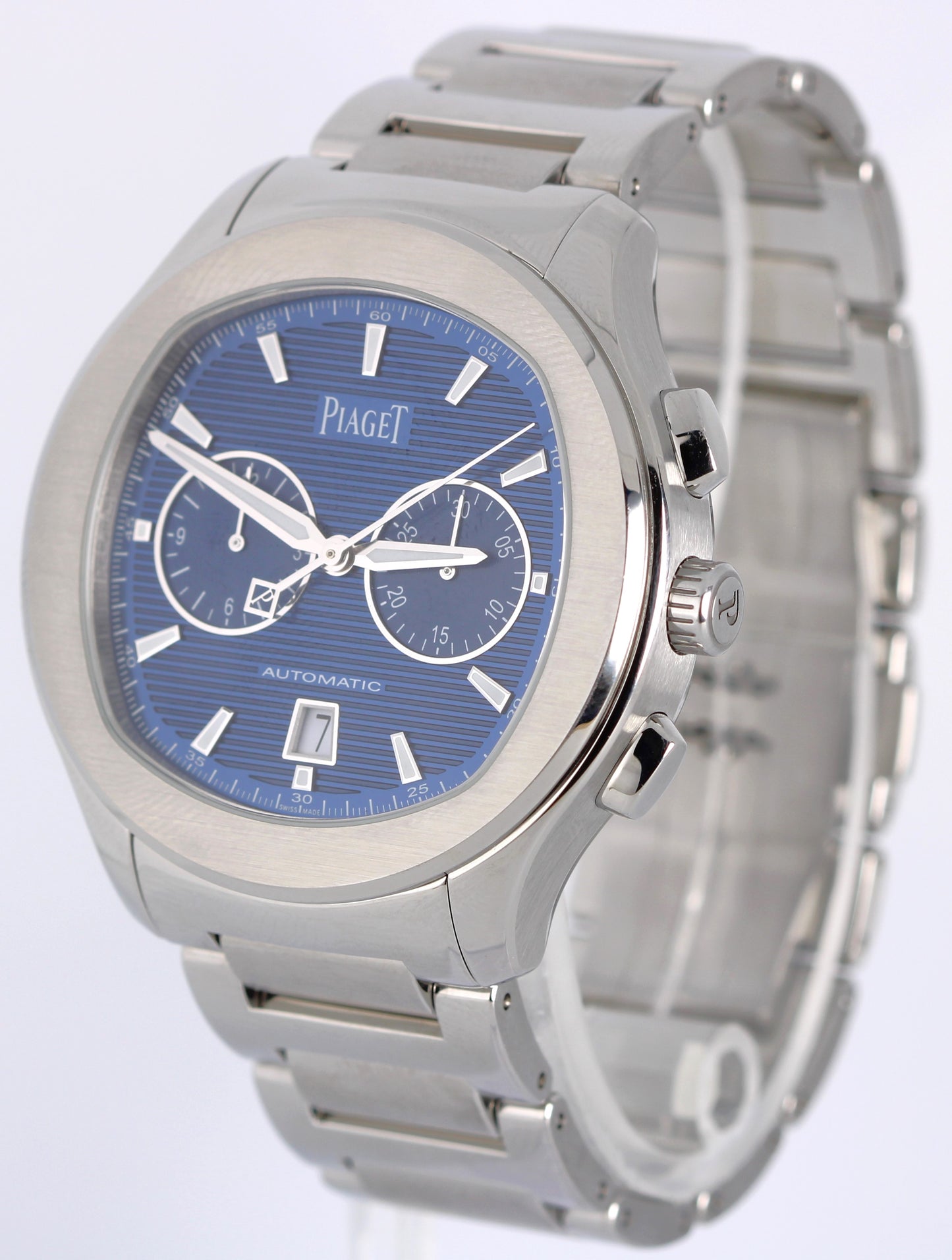 2021 PAPERS Piaget Polo S Chrono Steel Blue Guilloche 42mm P11269 Watch BOX