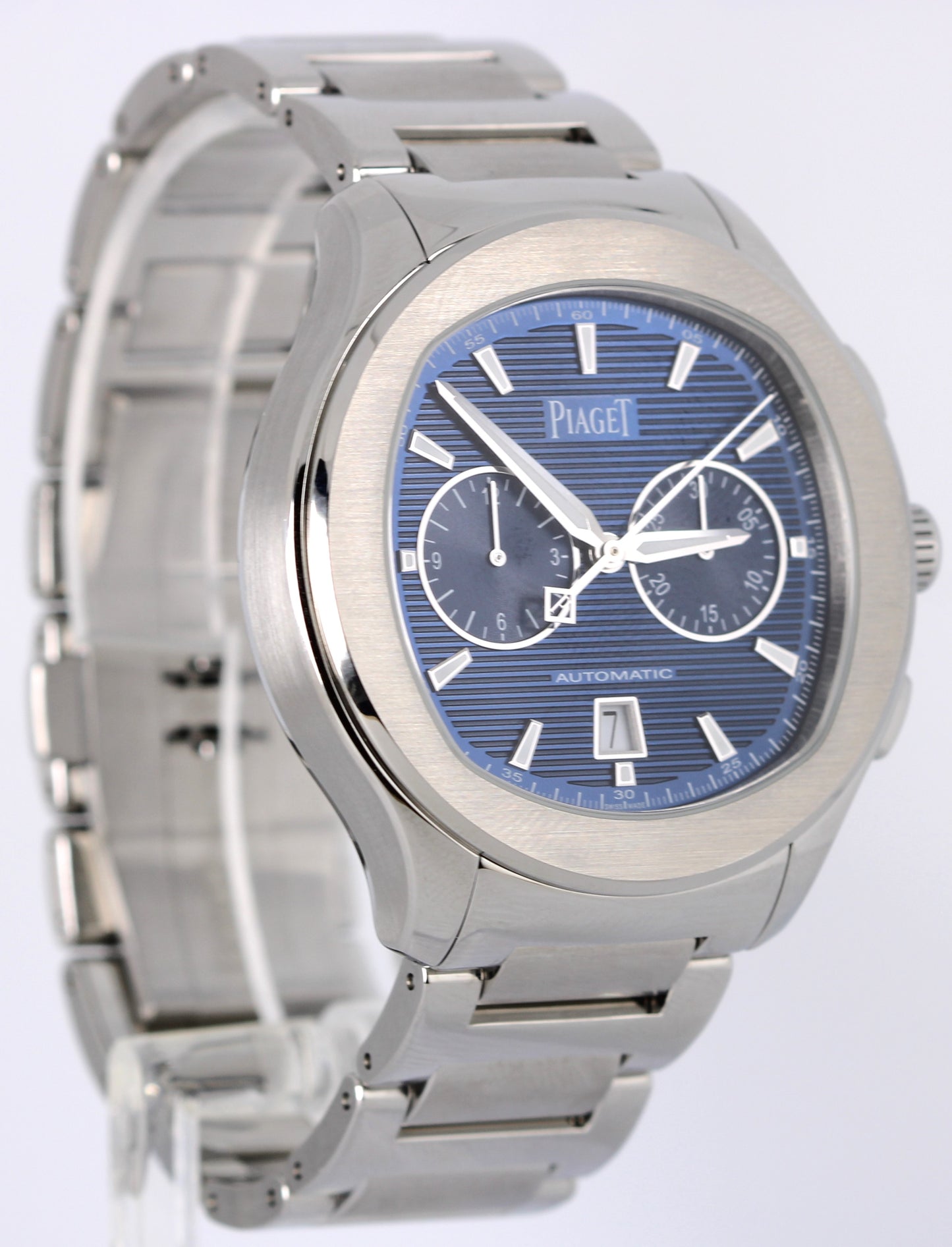 2021 PAPERS Piaget Polo S Chrono Steel Blue Guilloche 42mm P11269 Watch BOX