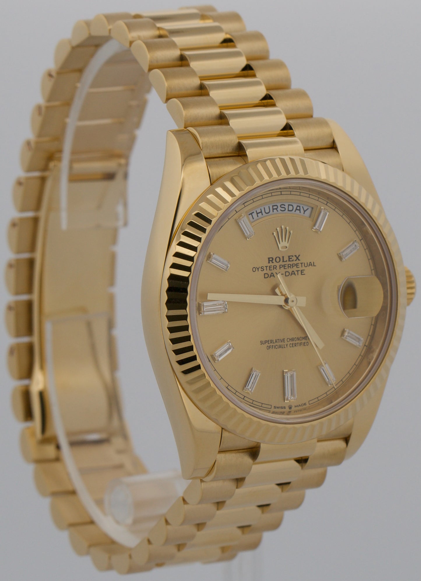 2021 PAPERS Rolex Day-Date President 40mm CHAMPAGNE BAGUETTE 18K Gold 228238 BOX