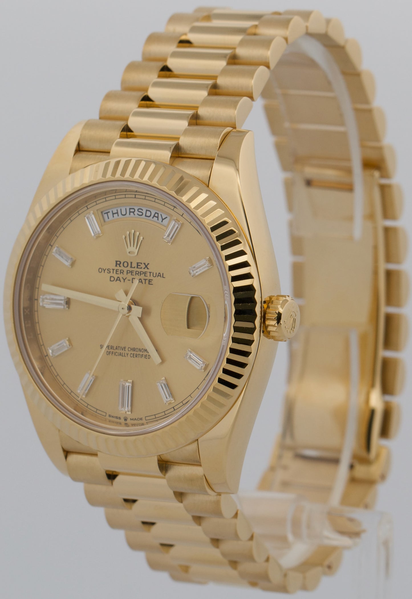 2021 PAPERS Rolex Day-Date President 40mm CHAMPAGNE BAGUETTE 18K Gold 228238 BOX