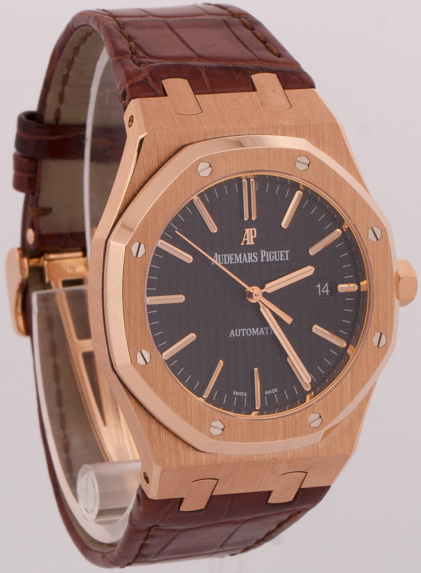 Audemars Piguet Royal Oak 41mm BLACK 18K Rose Gold Leather Automatic 15400OR