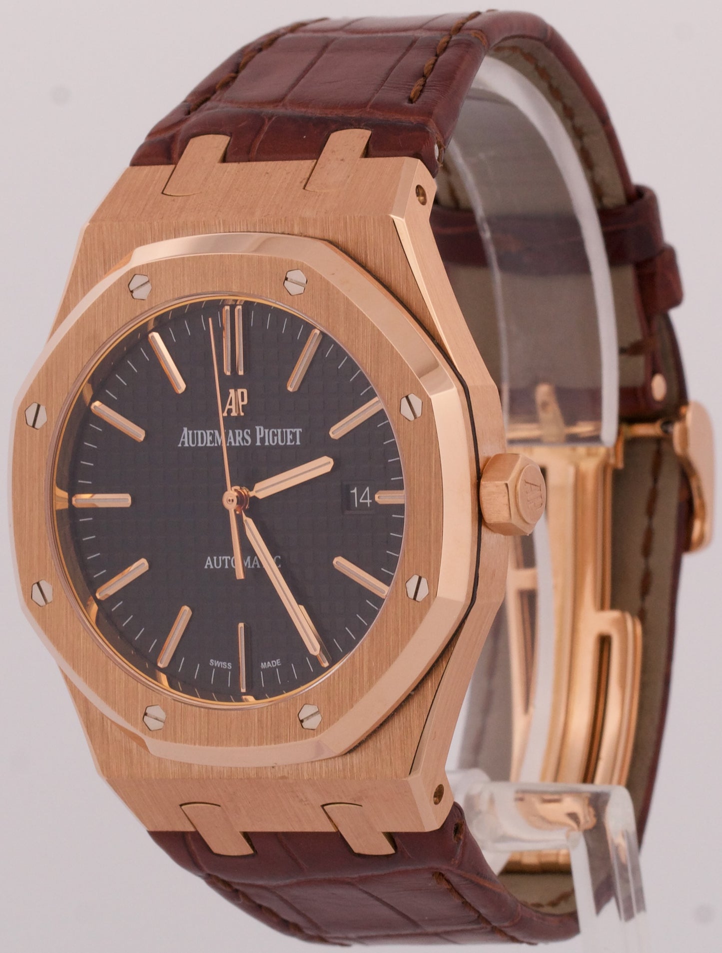 Audemars Piguet Royal Oak 41mm BLACK 18K Rose Gold Leather Automatic 15400OR