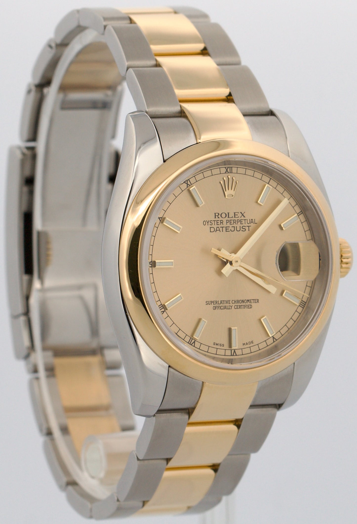 2005 PAPERS Rolex DateJust 36mm CHAMPAGNE 18K Gold Steel OYSTER 116203 BOX