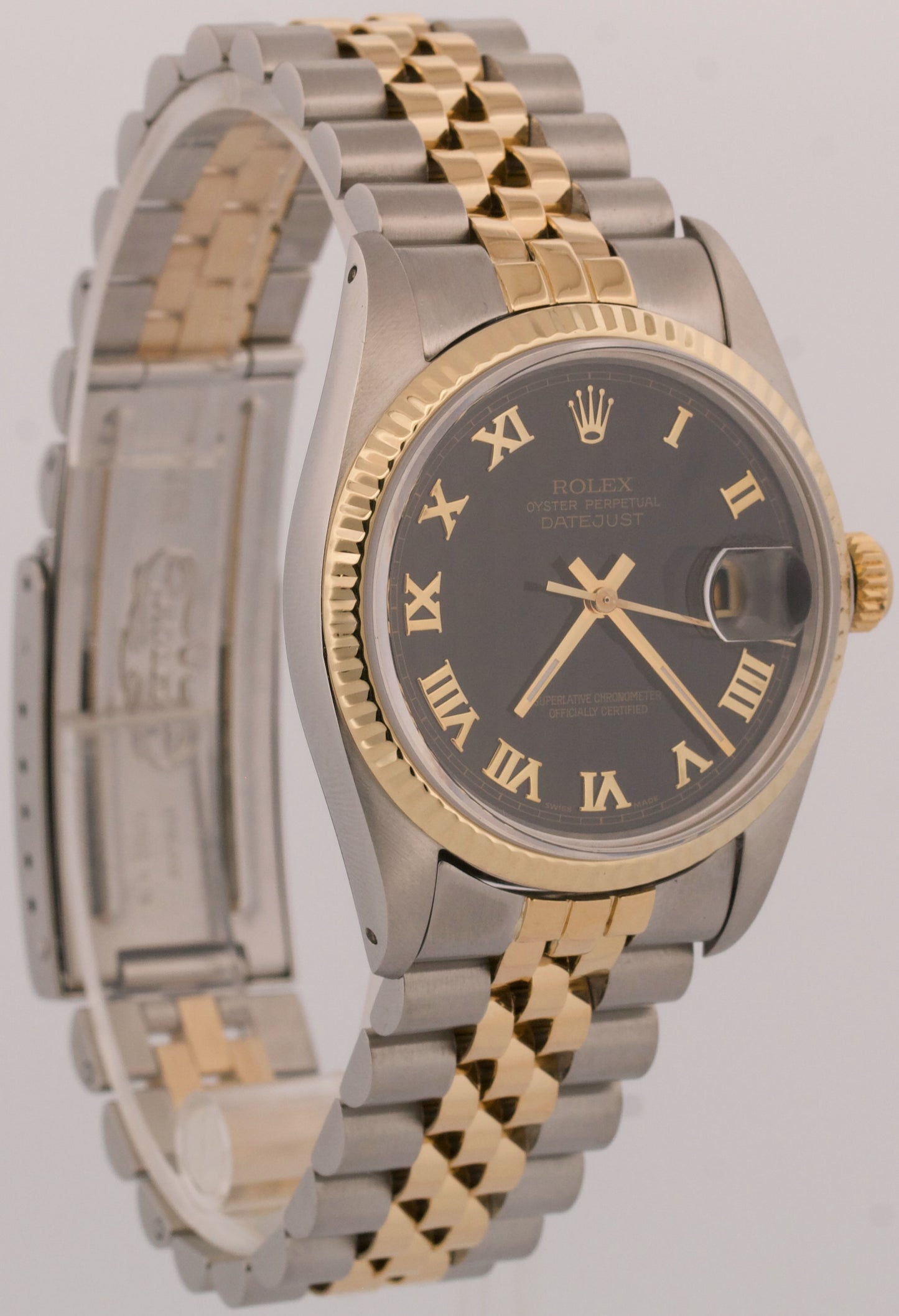 Rolex DateJust BLACK ROMAN PYRAMID Two-Tone 18K Gold Steel JUBILEE 36mm 16013
