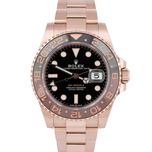 NEW PAPERS Rolex GMT-Master II Root Beer 18K Rose Gold 40mm Watch 126715CHNR B+P