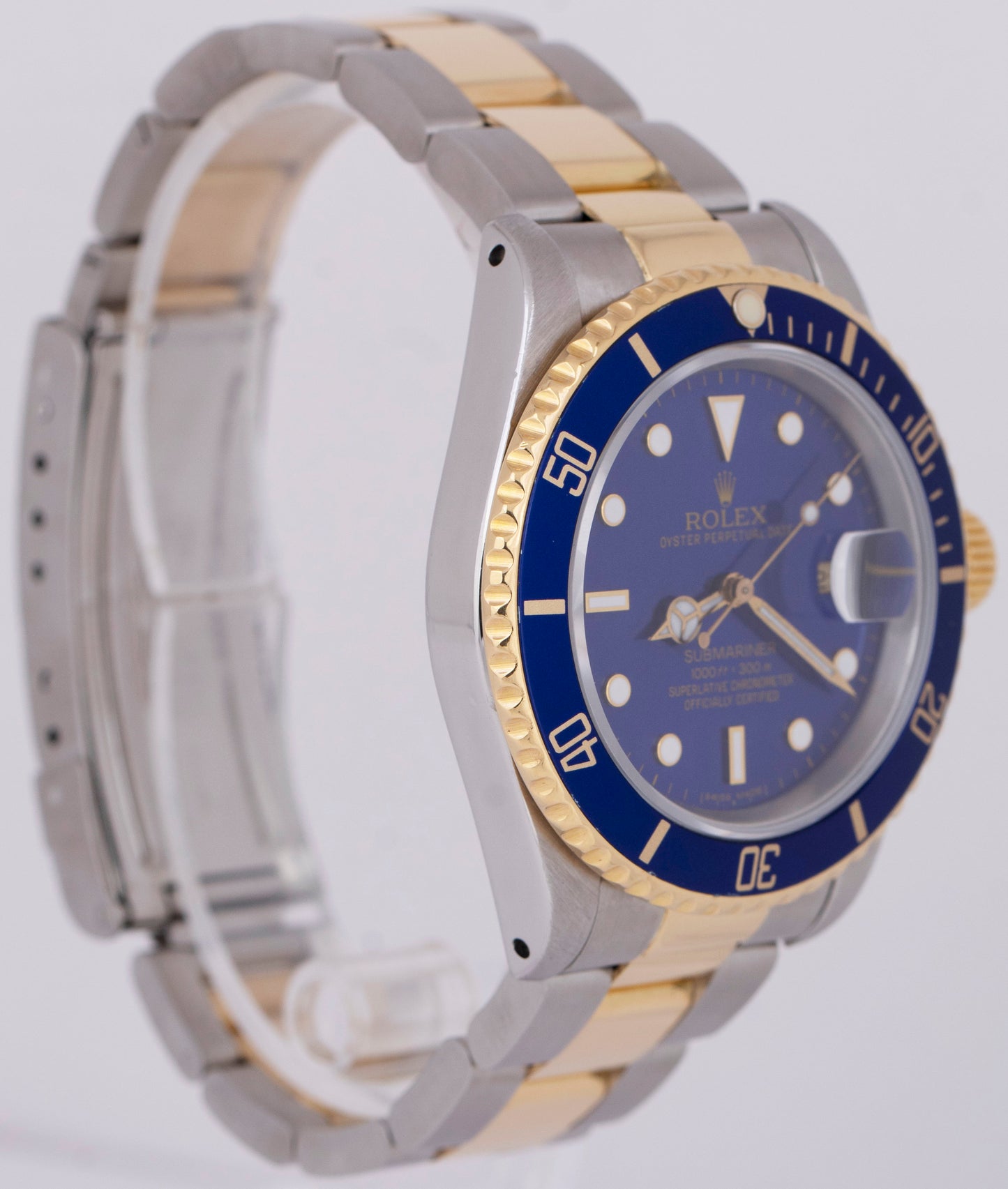 Rolex Submariner Date 40mm Blue Two-Tone 18K Yellow Gold Steel Watch 16613 LB