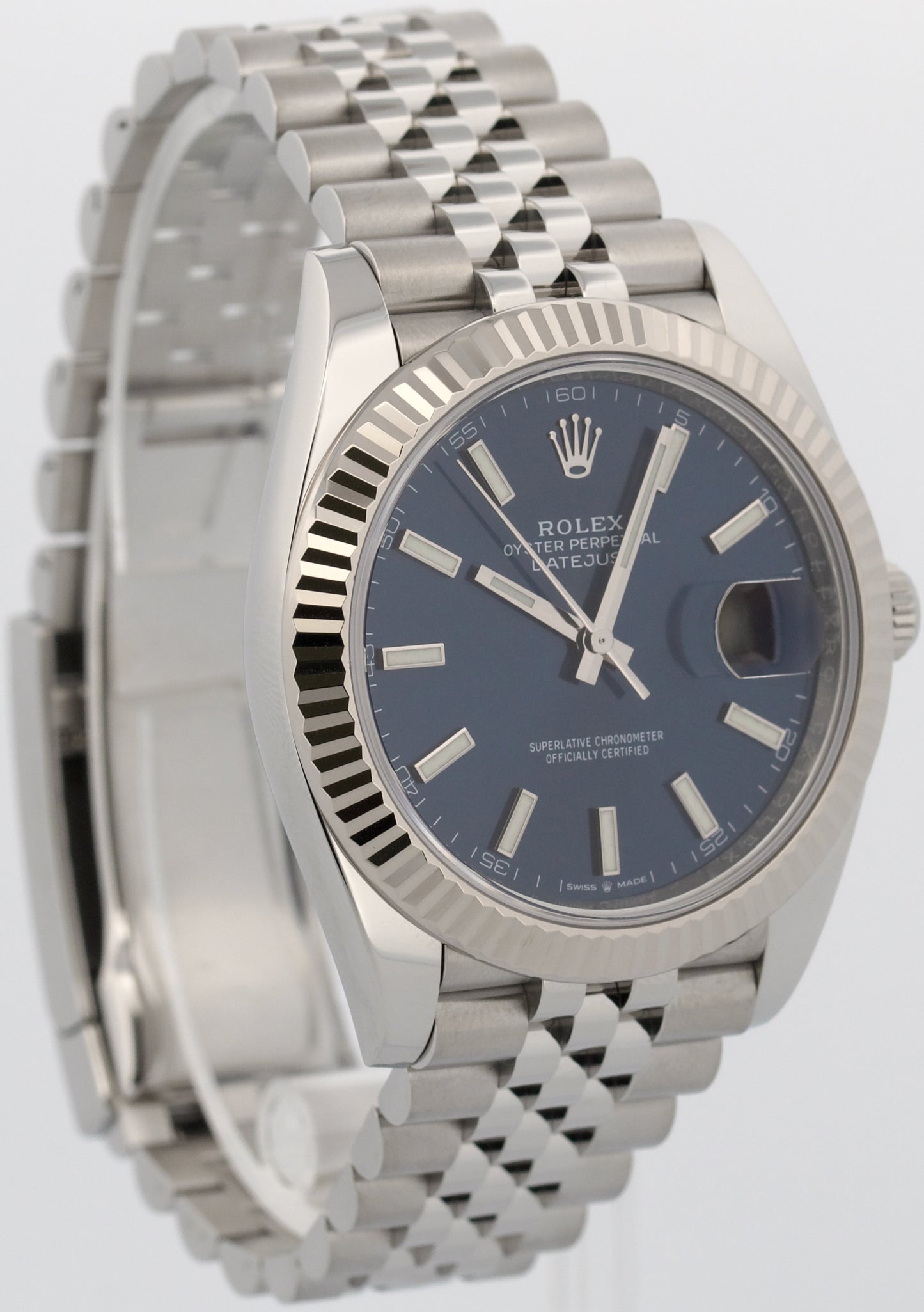 2022 PAPERS Rolex DateJust 41 BLUE 18K Gold Steel JUBILEE Fluted 41mm 126334 BOX