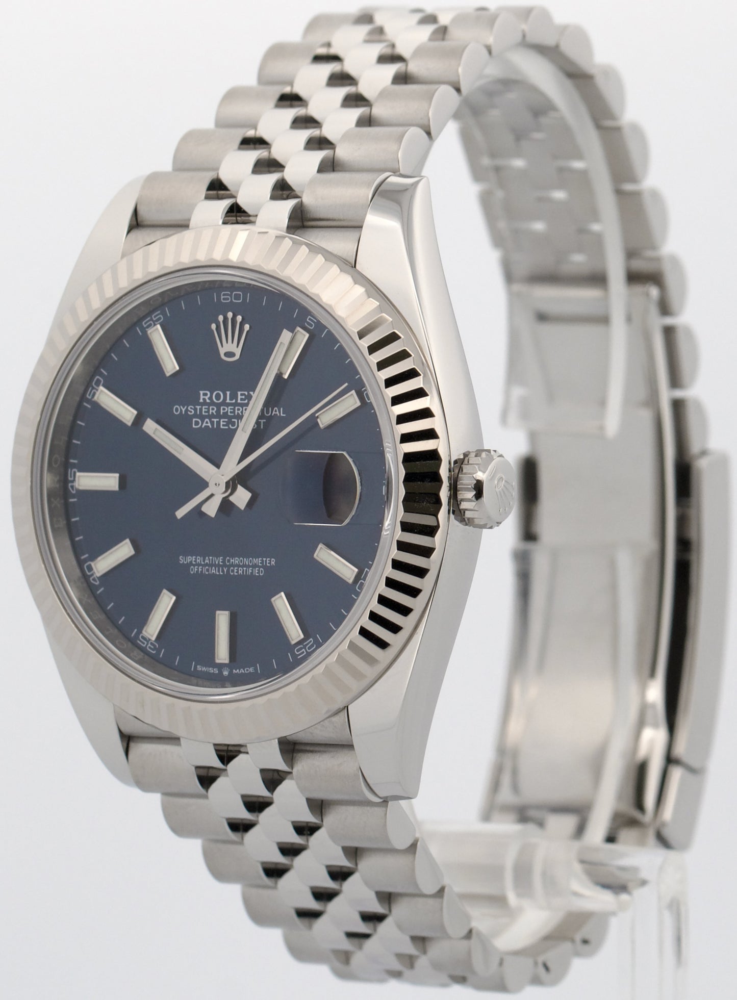 2022 PAPERS Rolex DateJust 41 BLUE 18K Gold Steel JUBILEE Fluted 41mm 126334 BOX