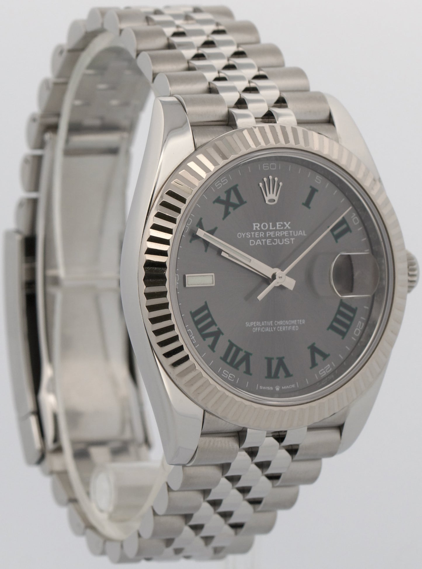 2022 PAPERS Rolex DateJust 41mm WIMBLEDON Roman 18K Fluted JUBILEE 126334 BOX