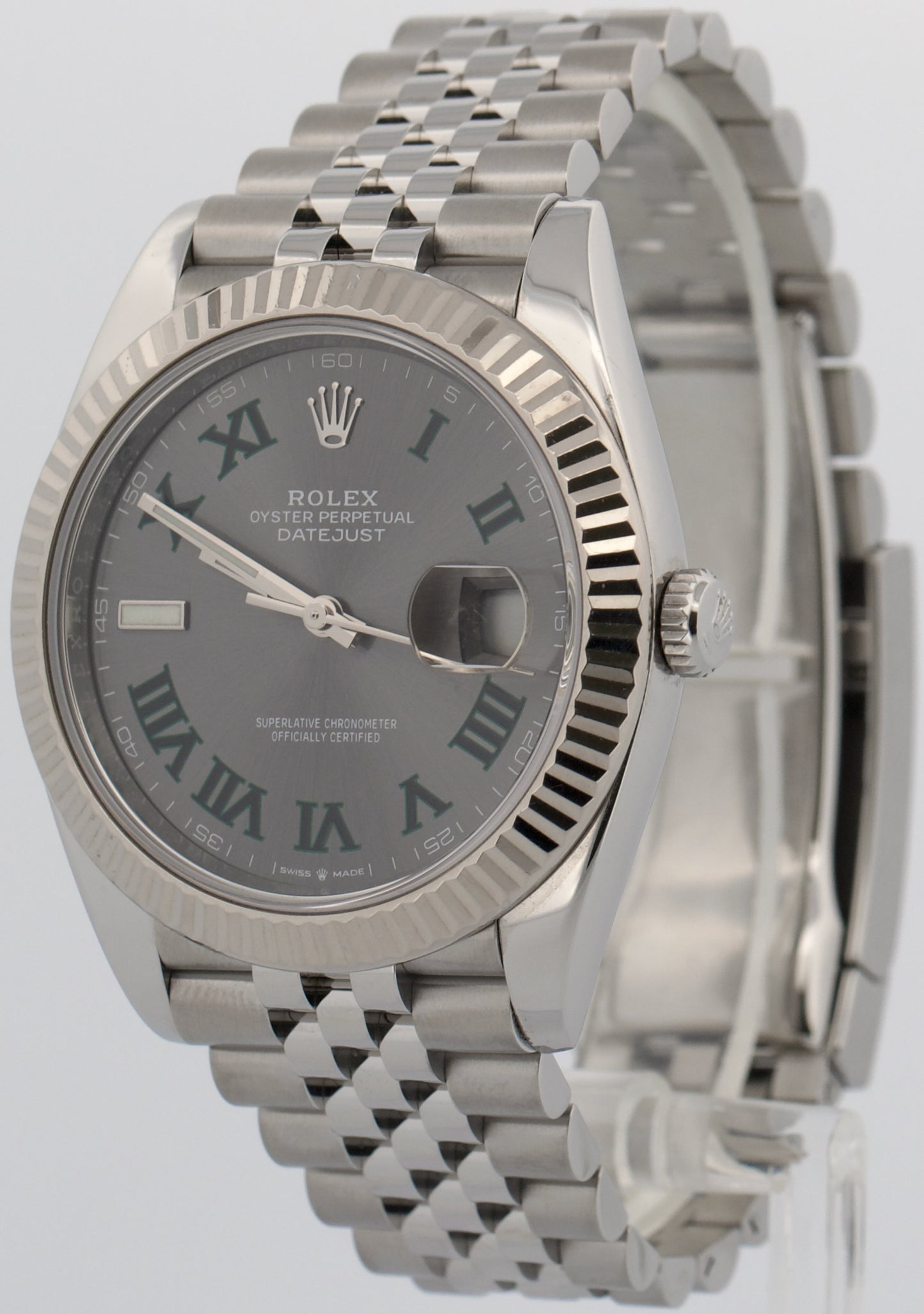 2022 PAPERS Rolex DateJust 41mm WIMBLEDON Roman 18K Fluted JUBILEE 126334 BOX