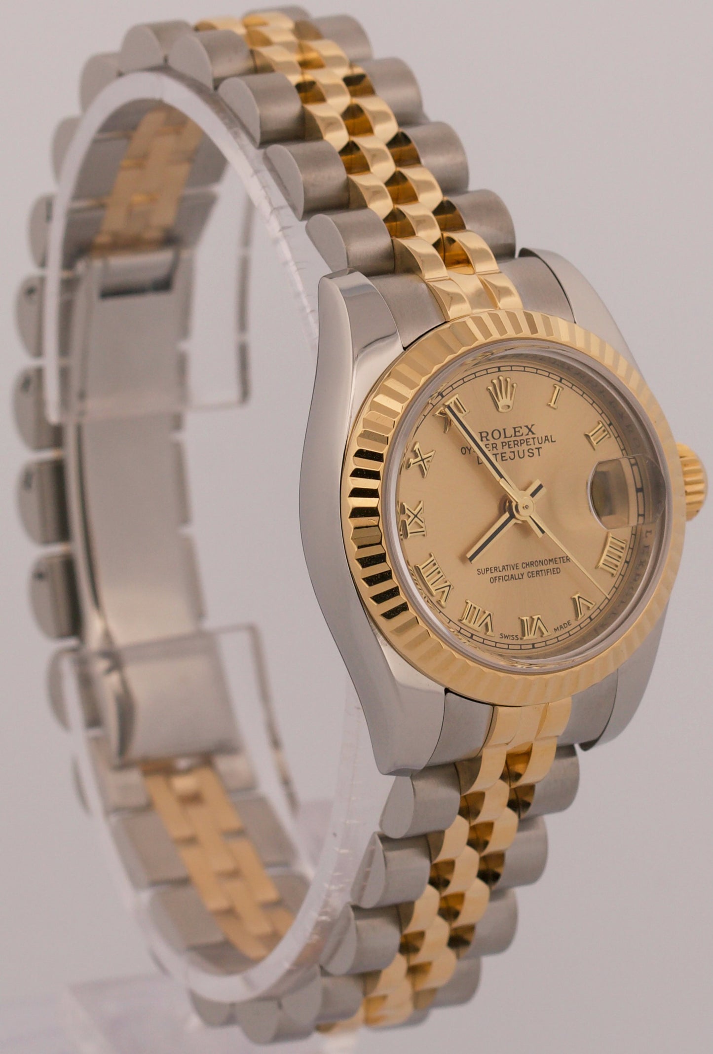 2008 Ladies Rolex DateJust 179173 Champagne Roman 18K 26mm Jubilee Box Papers
