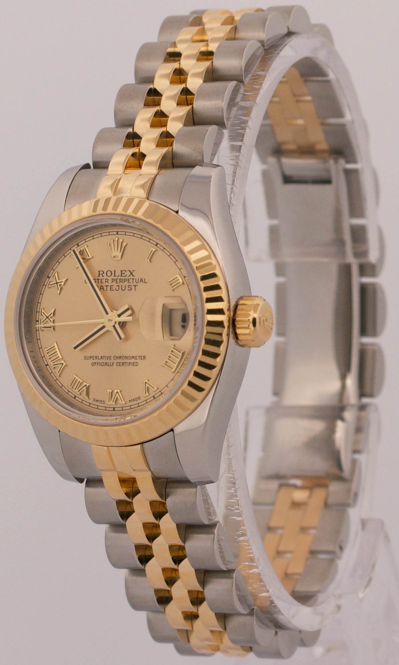 2008 Ladies Rolex DateJust 179173 Champagne Roman 18K 26mm Jubilee Box Papers