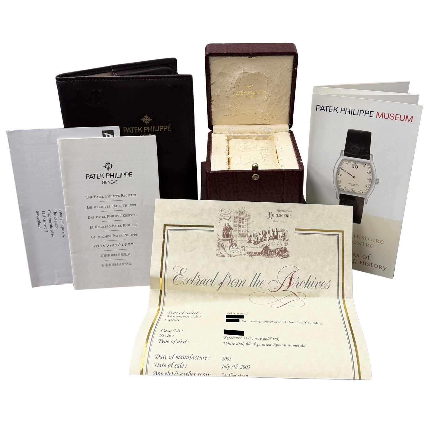 ARCHIVE PAPERS Patek Philippe Calatrava 18k Rose Gold White Roman 37mm 5117R BOX