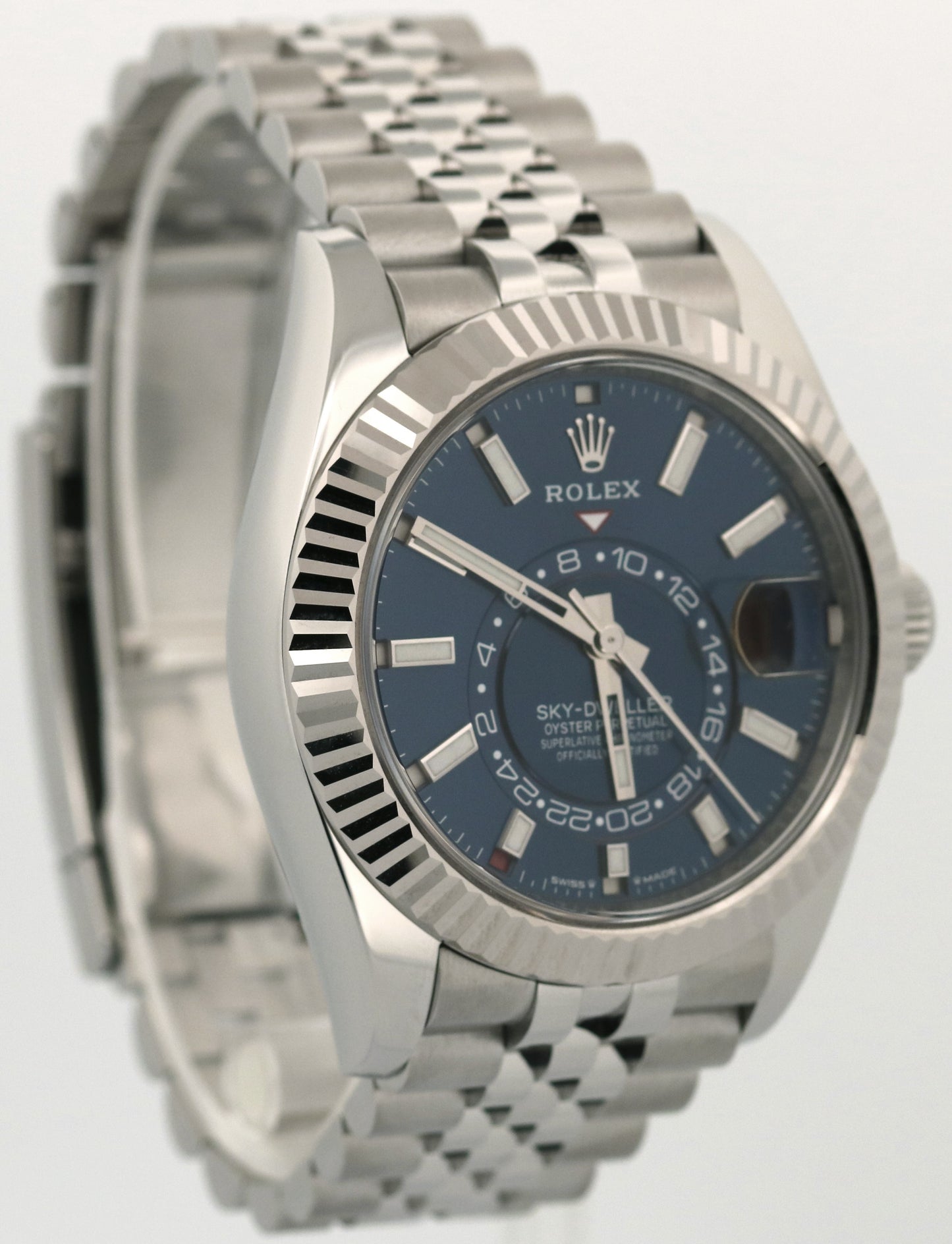 Rolex Sky-Dweller BLUE Stainless Steel 18K White Gold 42mm JUBILEE 326934 BOX