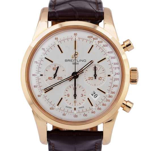 MINT Breitling Transocean Chronograph 18K Rose Gold PAPERS 43mm Watch RB0152 B+P