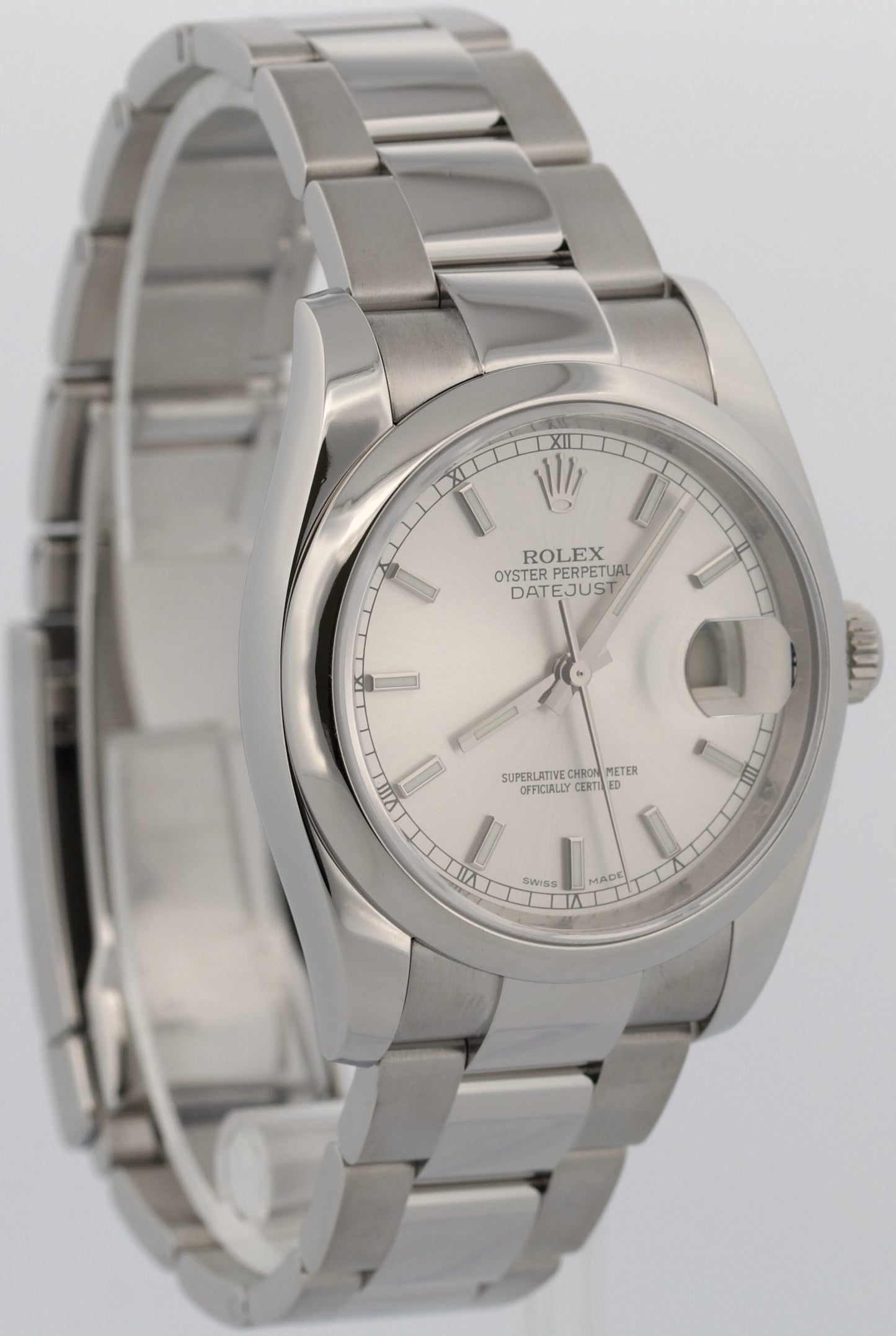 2012 Rolex DateJust 36mm SILVER Stainless Steel OYSTER Smooth Watch 116200