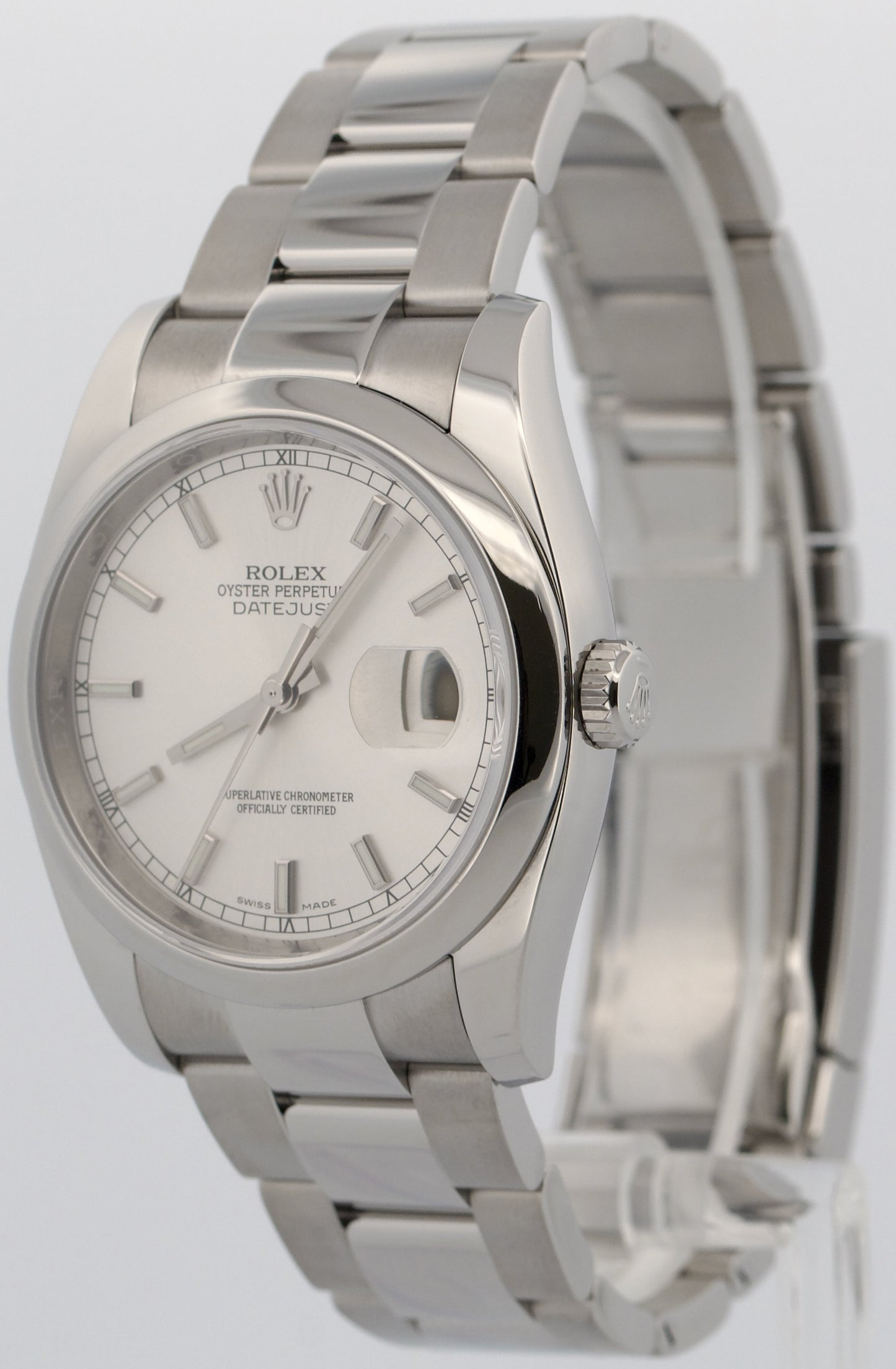 2012 Rolex DateJust 36mm SILVER Stainless Steel OYSTER Smooth Watch 116200