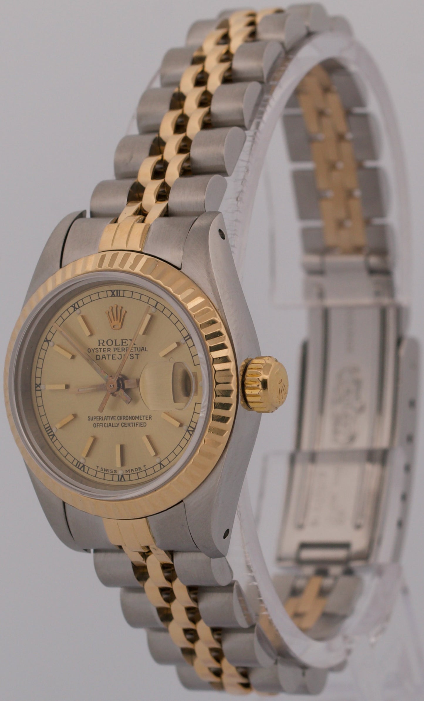1989 Ladies Rolex DateJust 26mm CHAMPAGNE 18K Gold Steel JUBILEE Fluted 69173