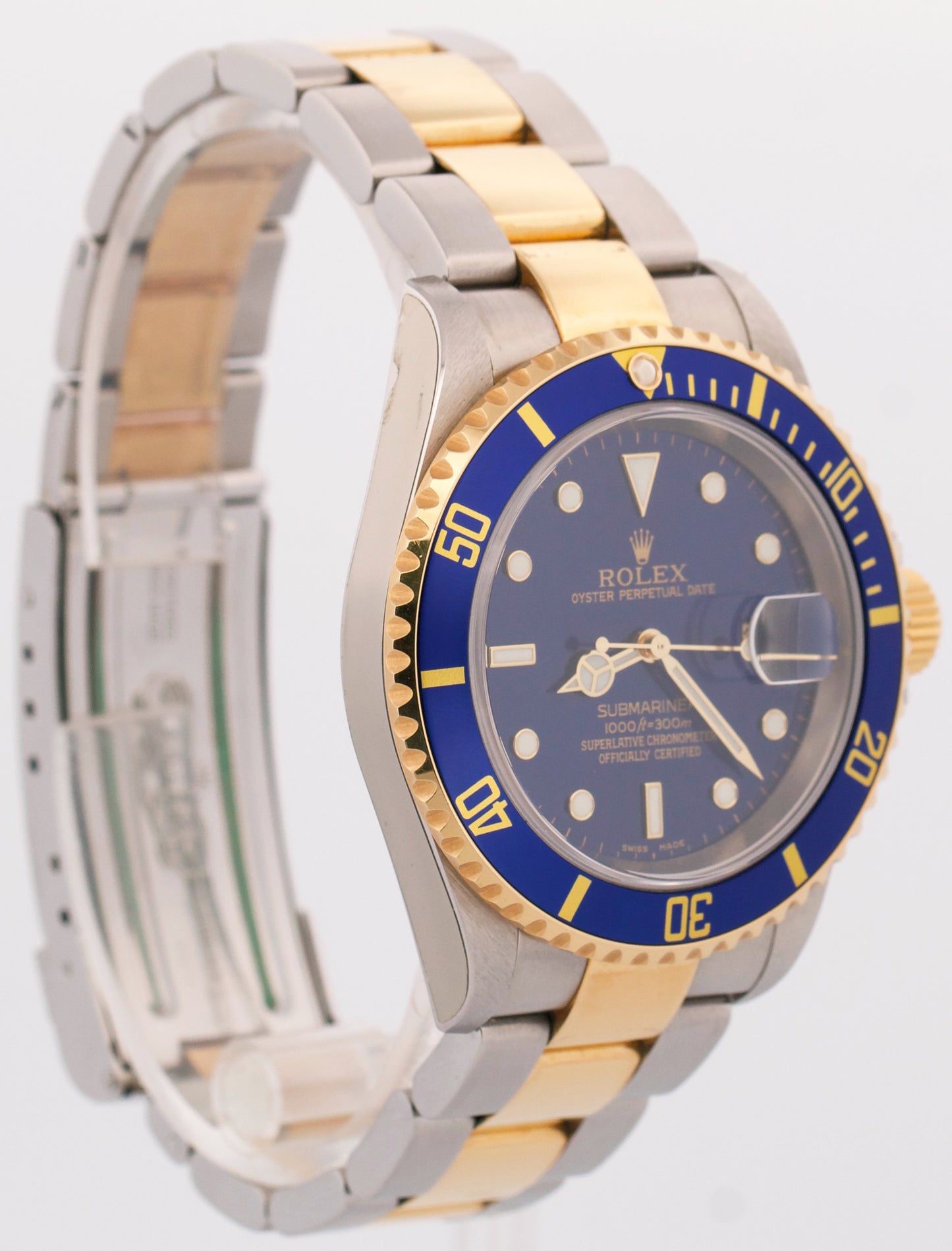 UNPOLISHED PAPERS Rolex Submariner 40mm BLUE 18K Steel GOLD BUCKLE 16613 BOX