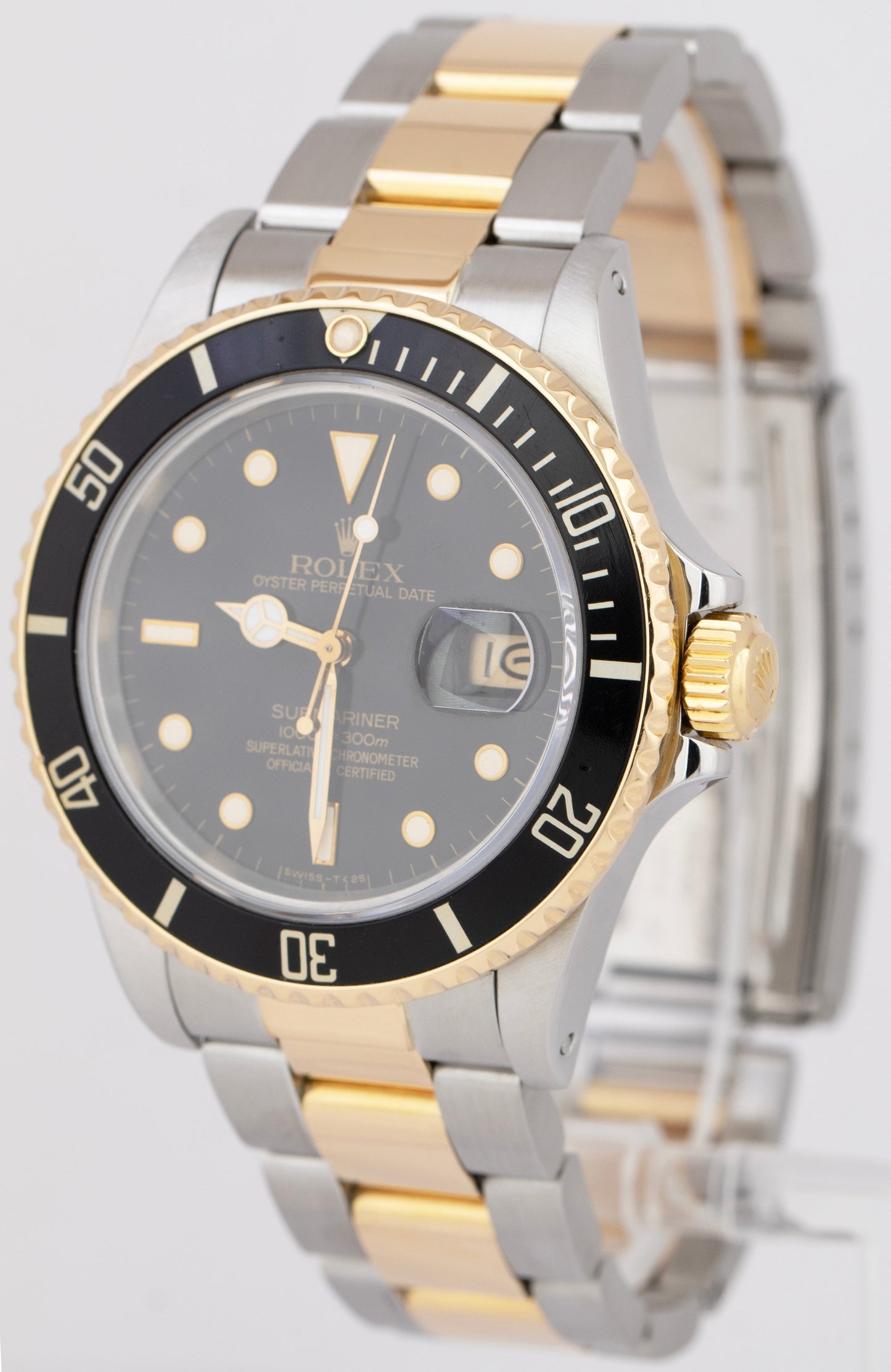 Rolex Submariner Date 18K Yellow Gold Black Stainless Steel 40mm 16803 Watch