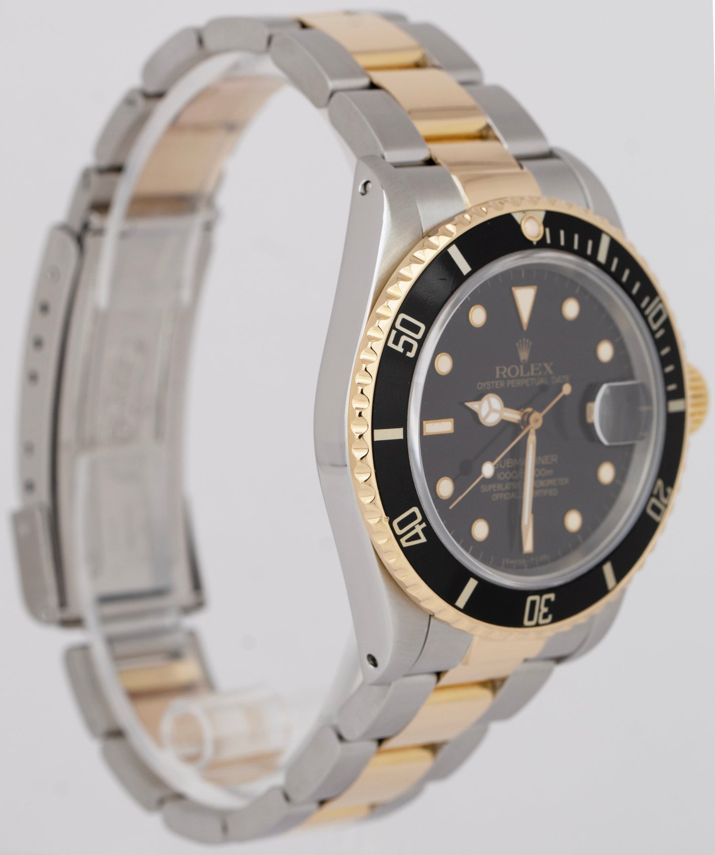 Rolex Submariner Date 18K Yellow Gold Black Stainless Steel 40mm 16803 Watch