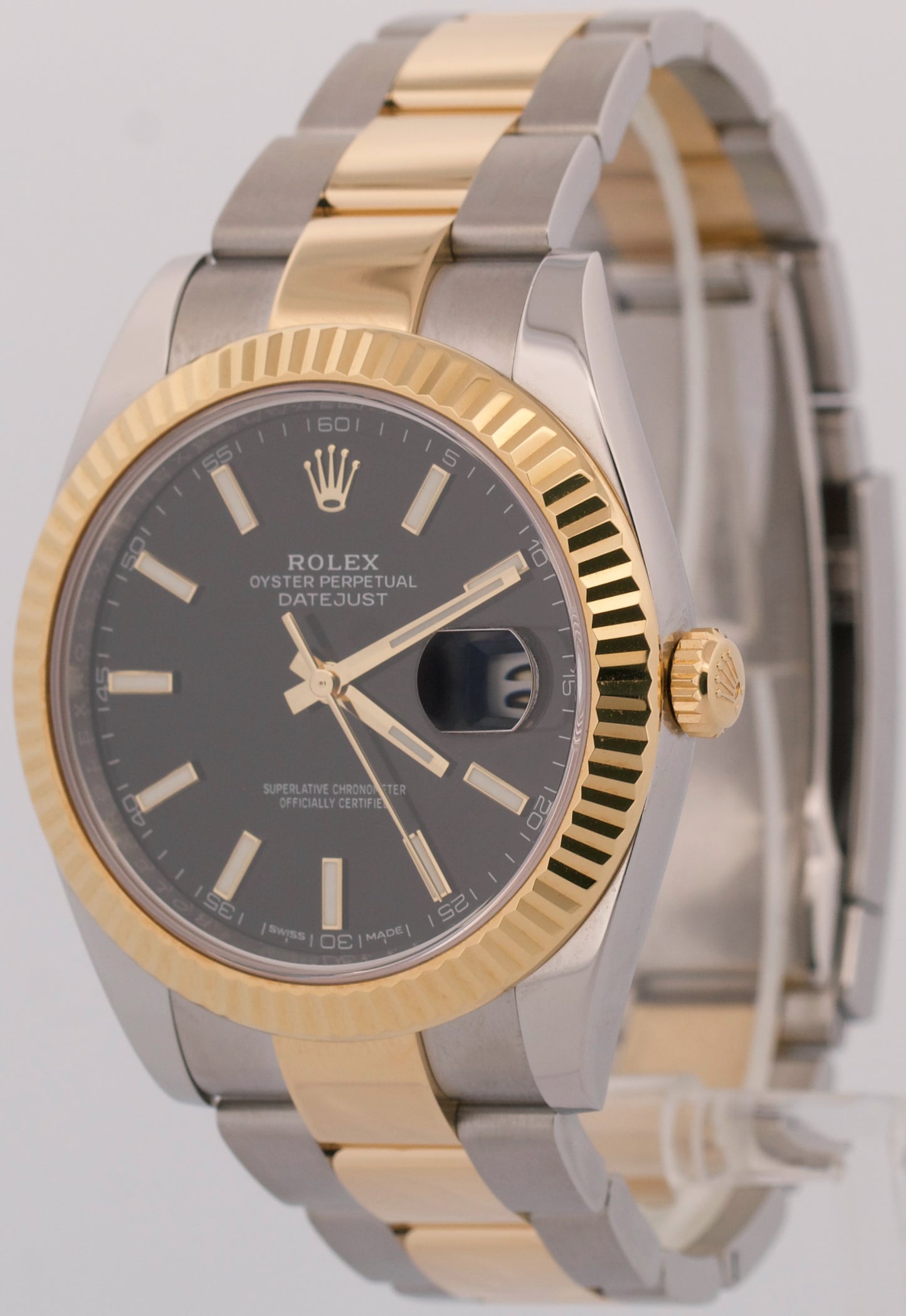 2017 PAPERS Rolex DateJust 41 BLACK 18K Gold Steel OYSTER Fluted 41mm 126333 BOX