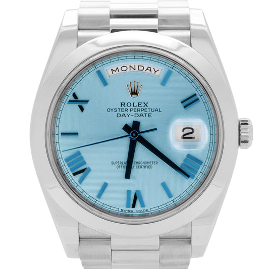 PAPERS Rolex Day-Date President 40mm Platinum Blue Quadrant Glacier 228206 BOX