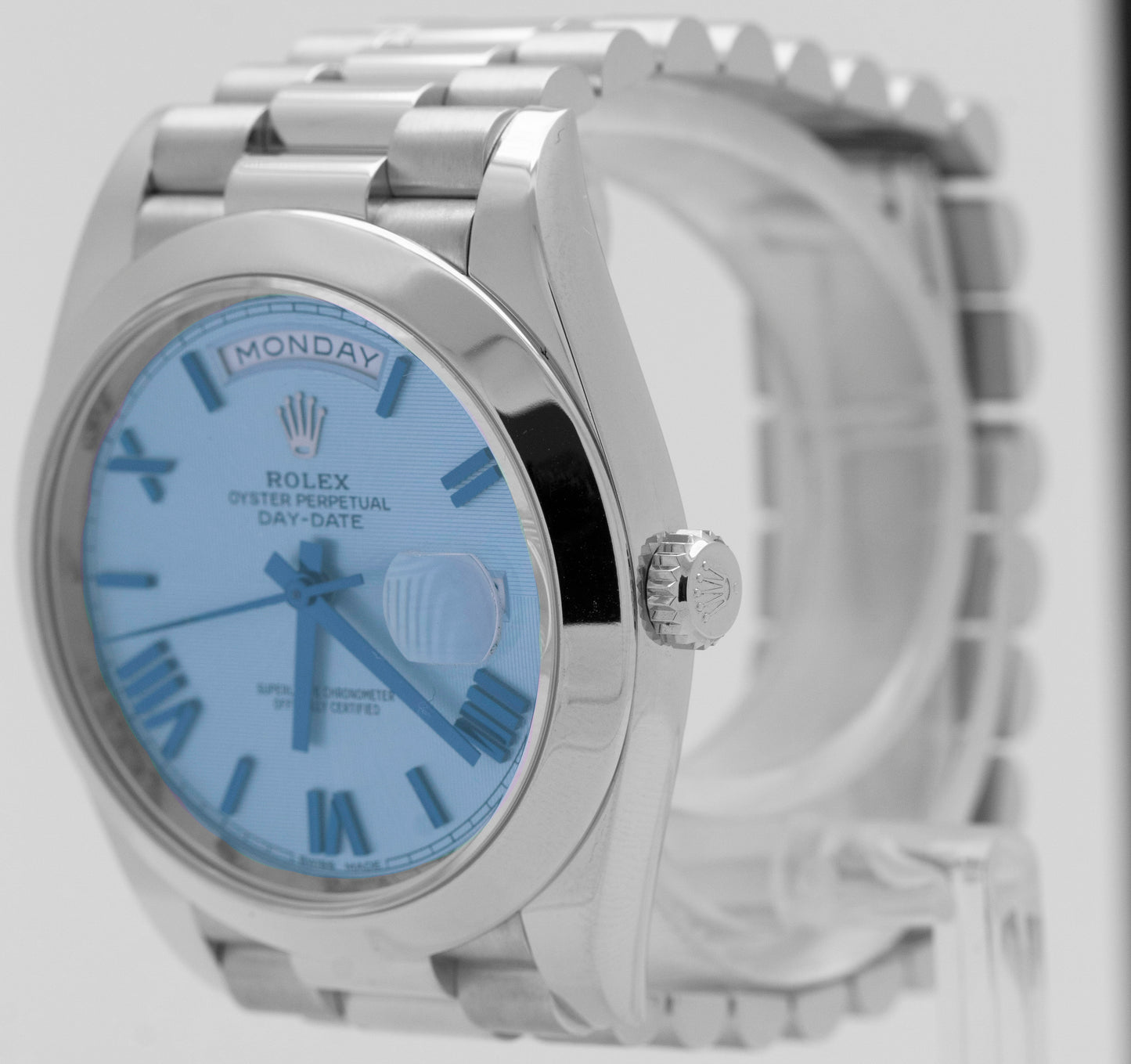 PAPERS Rolex Day-Date President 40mm Platinum Blue Quadrant Glacier 228206 BOX