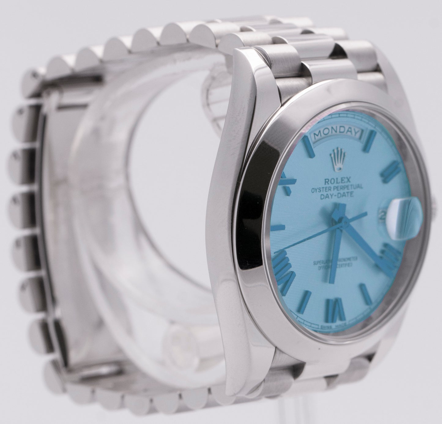 PAPERS Rolex Day-Date President 40mm Platinum Blue Quadrant Glacier 228206 BOX