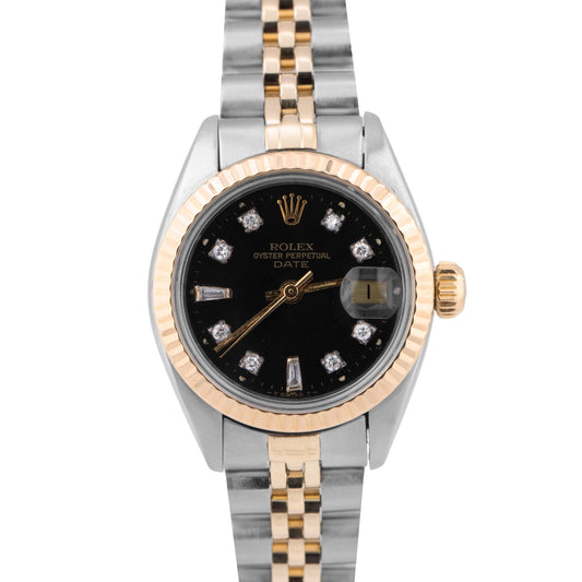 Ladies Rolex DateJust 26mm BLACK DIAMOND Two-Tone 18K Yellow Gold Fluted 6917