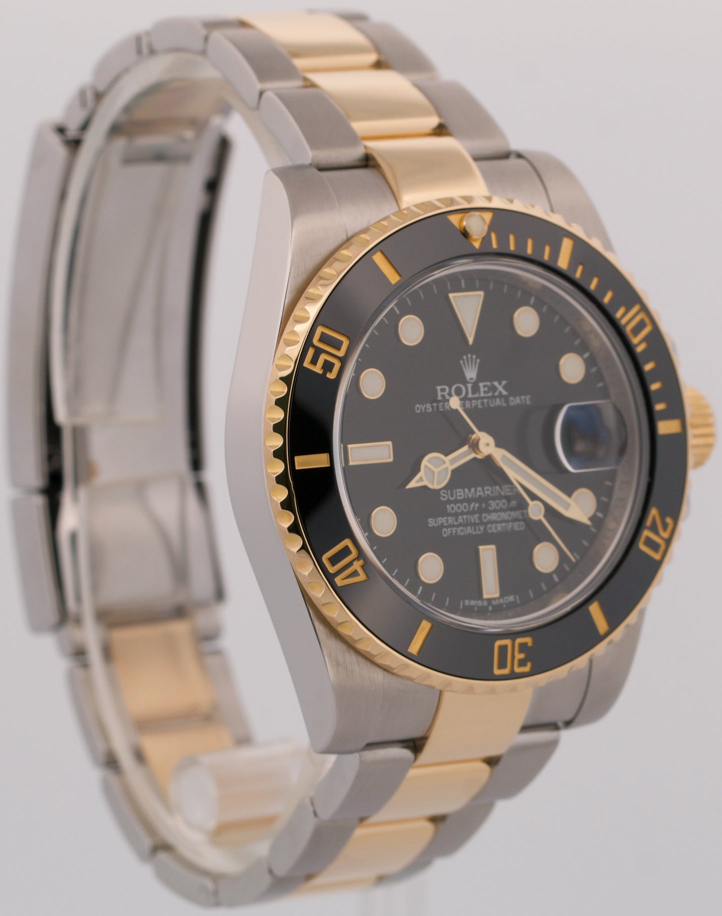 2014 PAPERS Rolex Submariner BLACK 40mm Ceramic 18K Gold Steel 116613 LN BOX