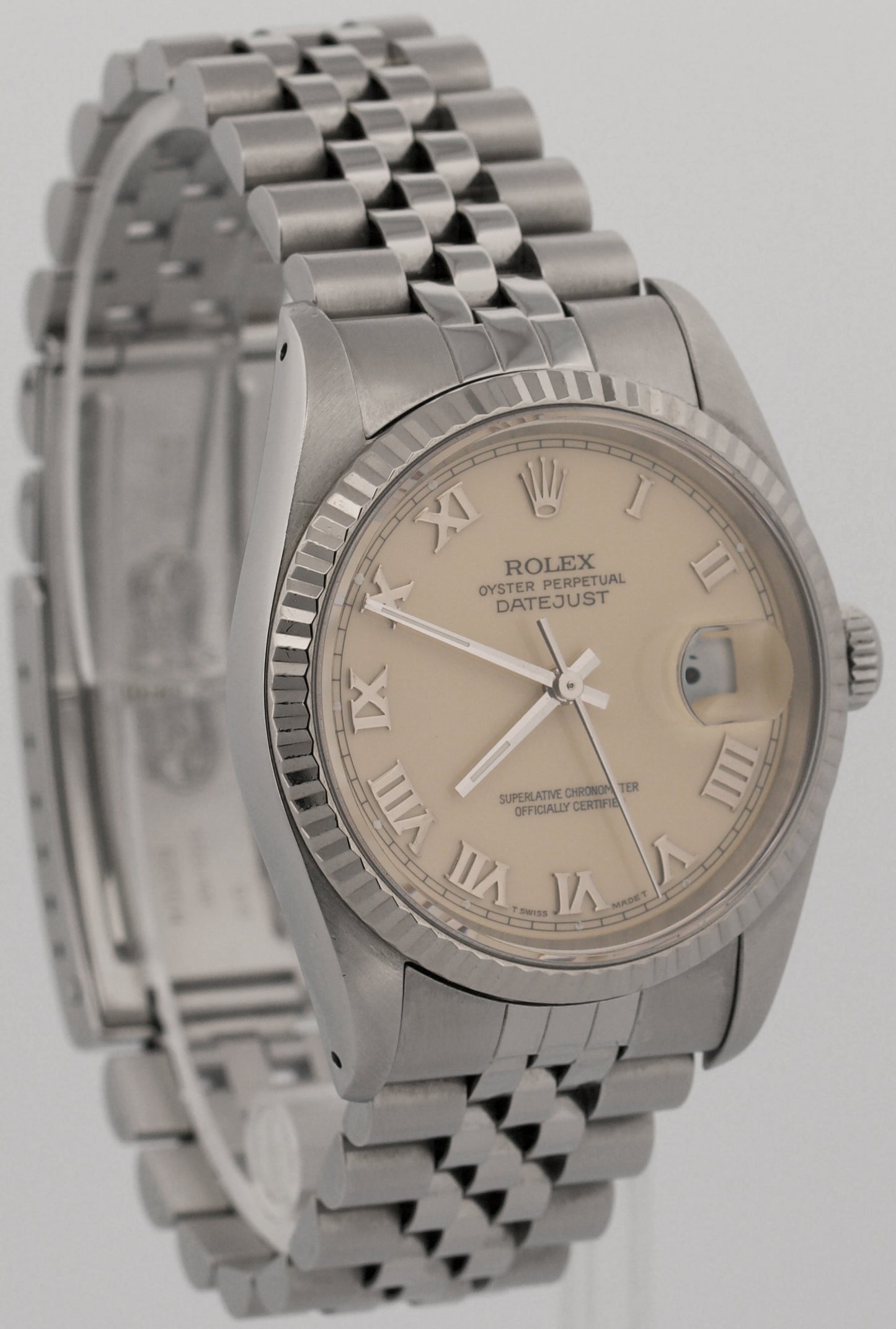 PAPERS Rolex DateJust CREAM ROMAN 36mm Steel 18K Gold JUBILEE 16234 Watch BOX