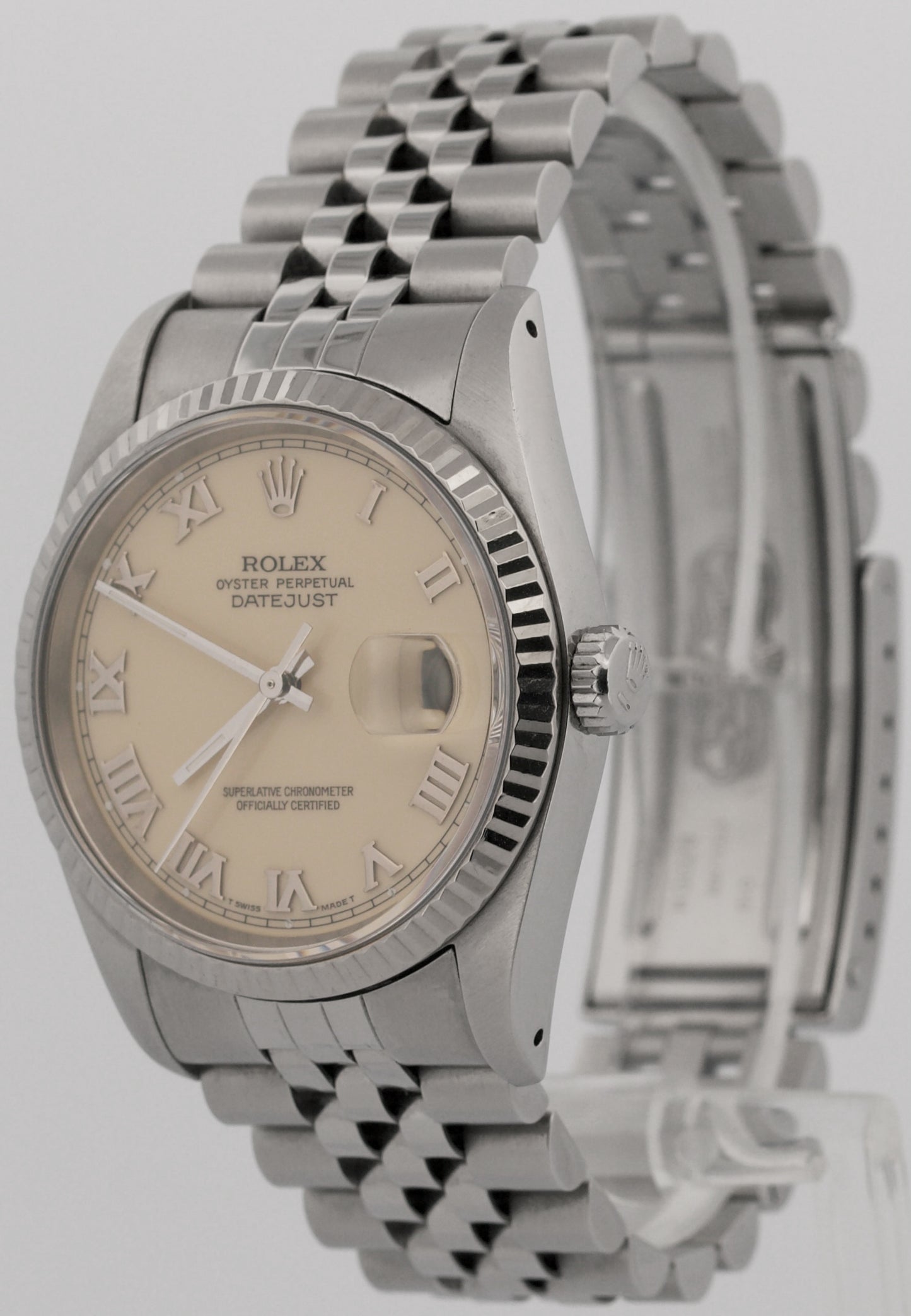 PAPERS Rolex DateJust CREAM ROMAN 36mm Steel 18K Gold JUBILEE 16234 Watch BOX