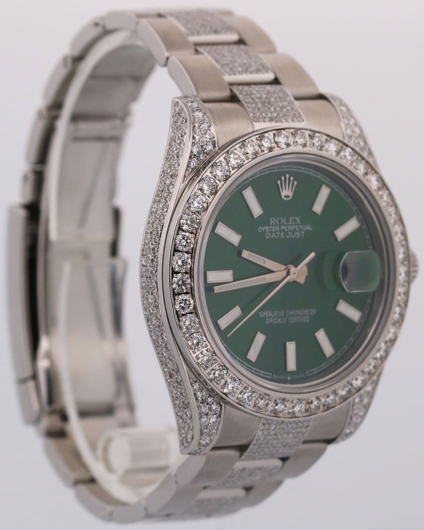 Rolex DateJust II GREEN PAVE DIAMOND Stainless Steel 41mm 116334 Oyster Watch