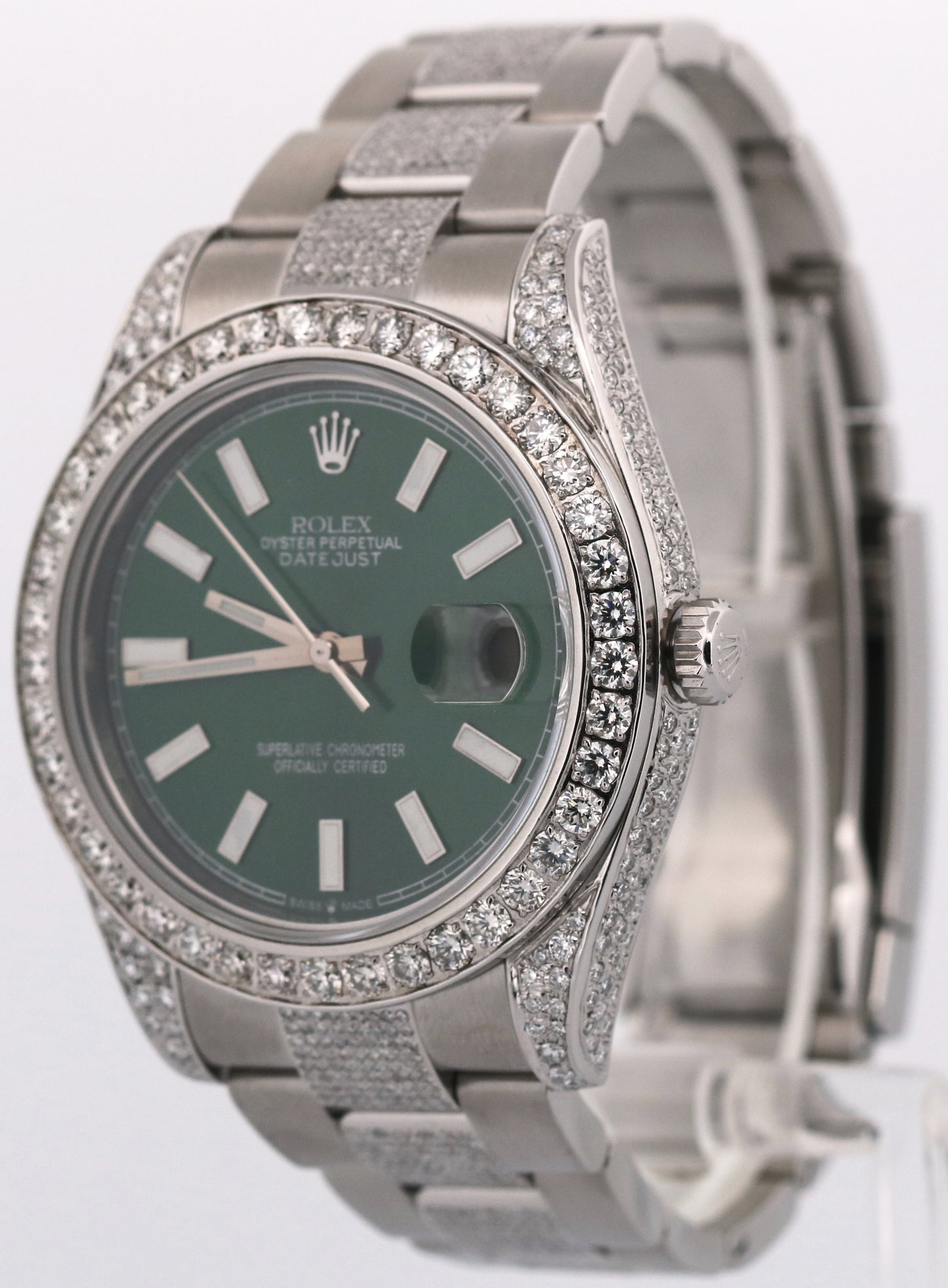 Rolex DateJust II GREEN PAVE DIAMOND Stainless Steel 41mm 116334 Oyster Watch