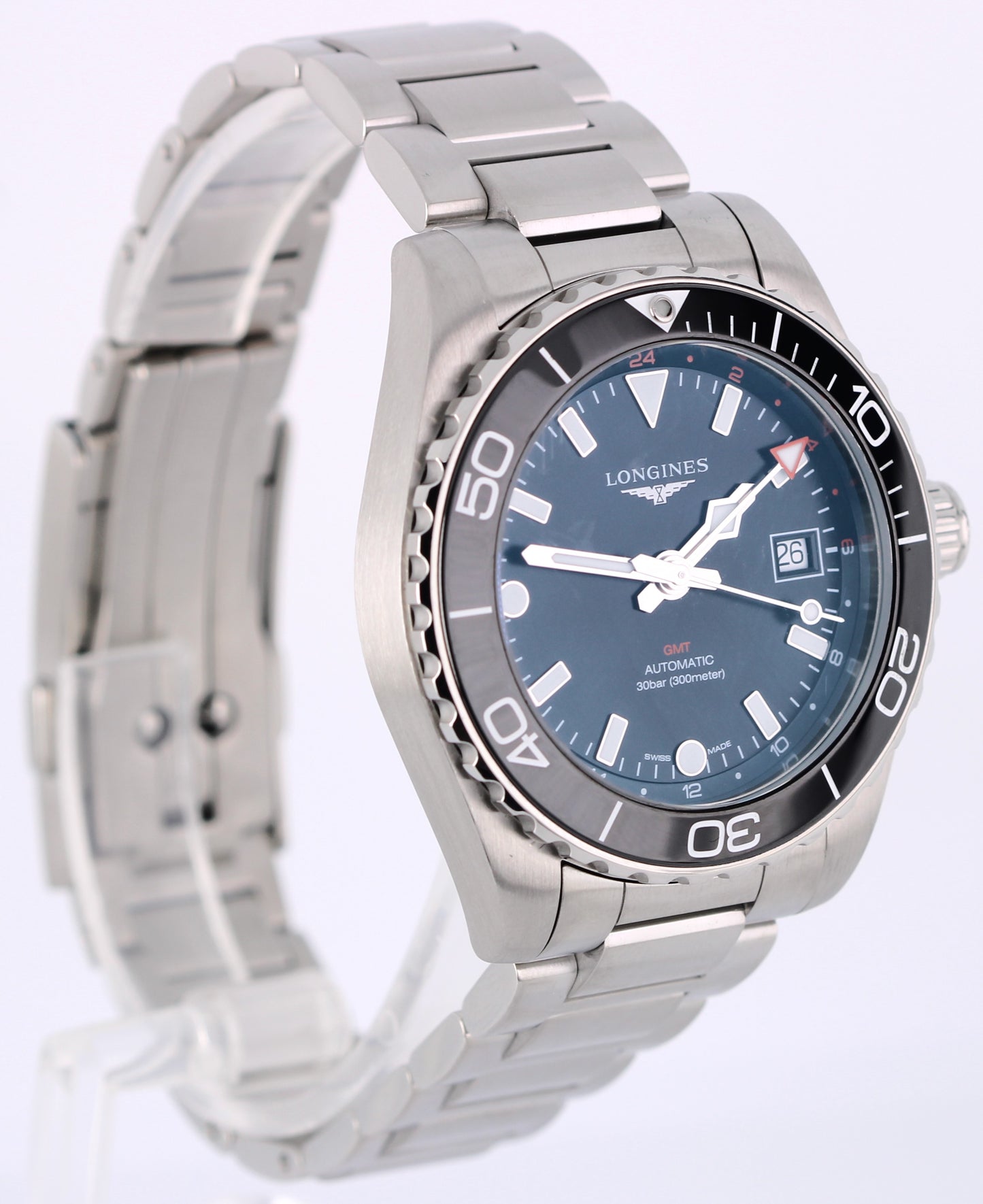 2023 PAPERS Longines Hydroconquest GMT Steel Black 41mm L3.790.4.56.6 Watch BOX