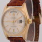 PAPERS Rolex Day-Date SILVER 18K Yellow Gold Fluted Brown Leather 36mm 18038 BOX